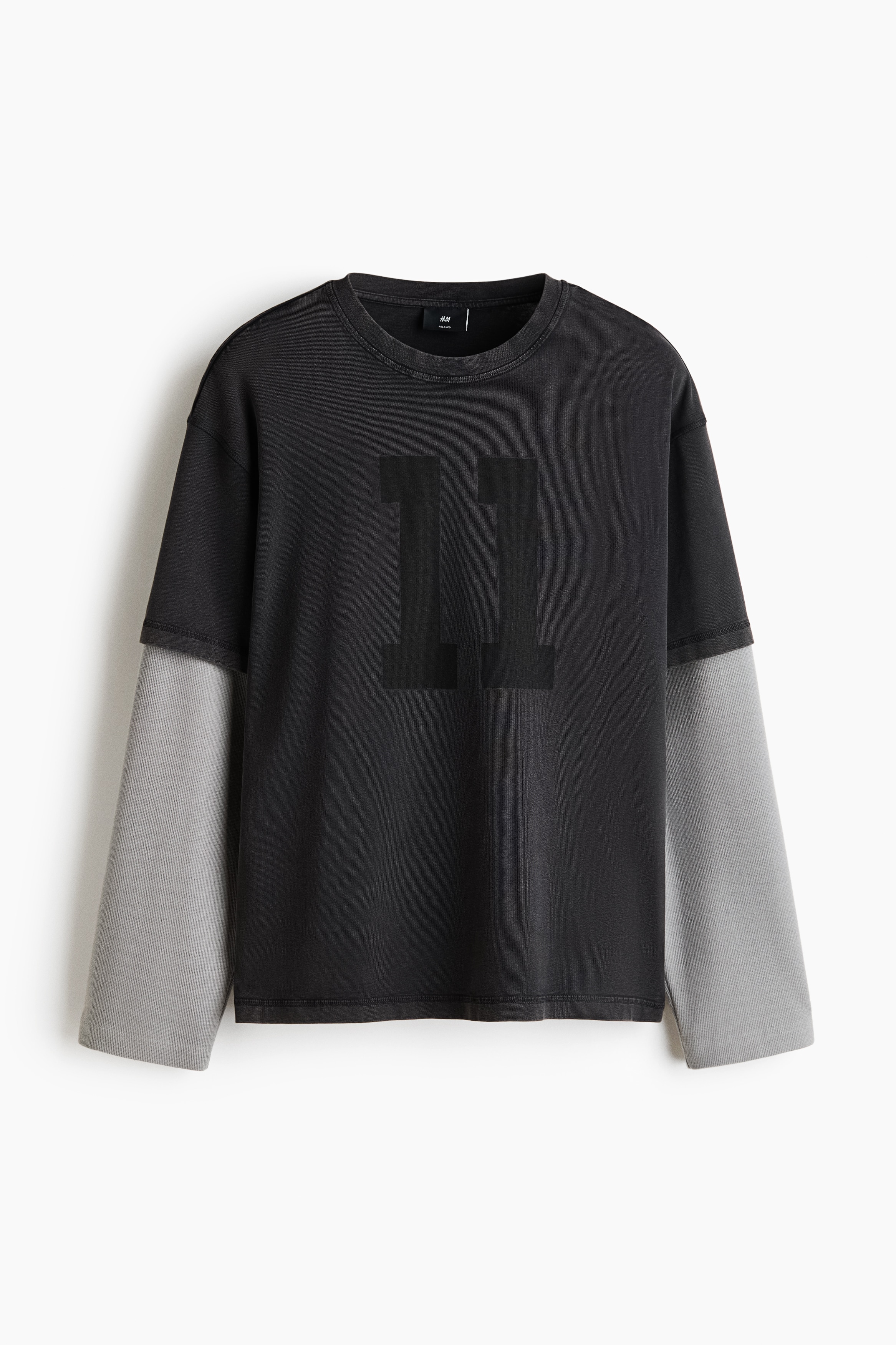 Relaxed Fit Printed long-sleeved cotton T-shirt - Dark grey/11/Dusty brown/11