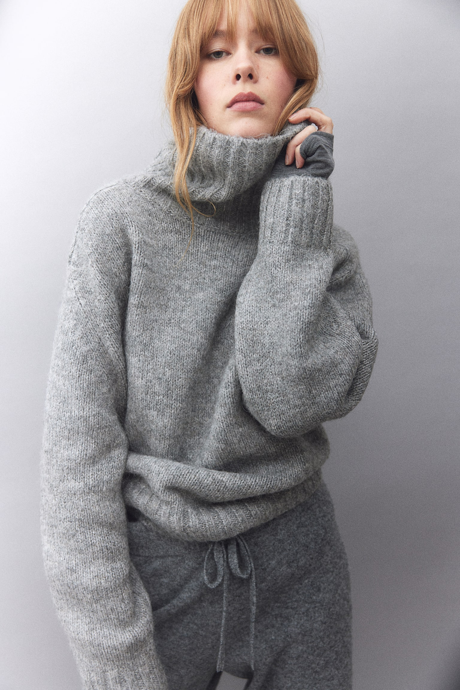 Oversized polo-neck jumper - Grey marl/Cream - 6