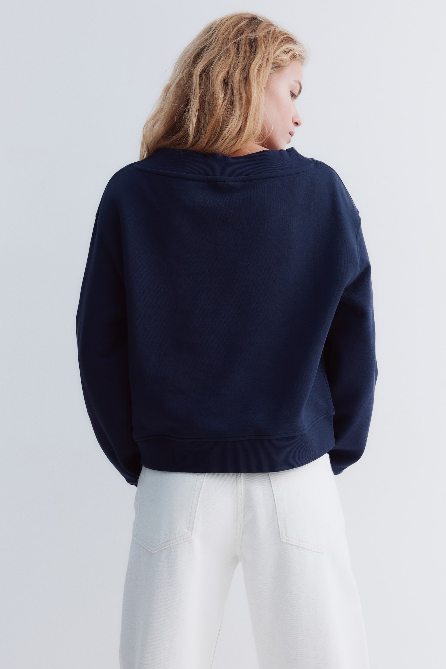 V-neck sweatshirt - Navy blue/Dusty pink/Light grey marl - 5