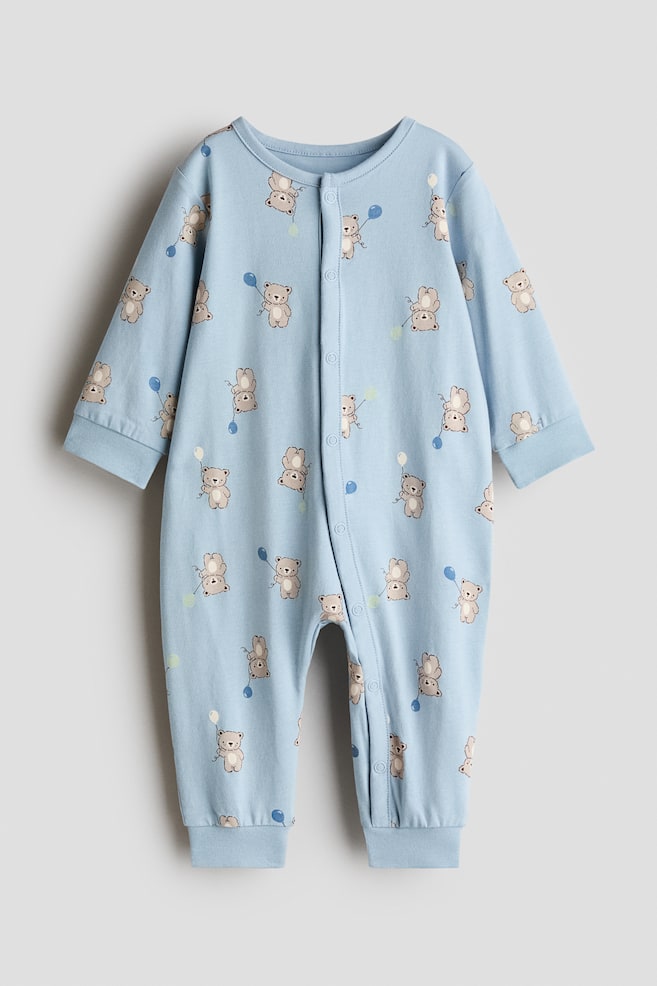 Patterned Pajama Jumpsuit - Light blue/teddy bears/White/pumpkins/Light pink/hearts - 1
