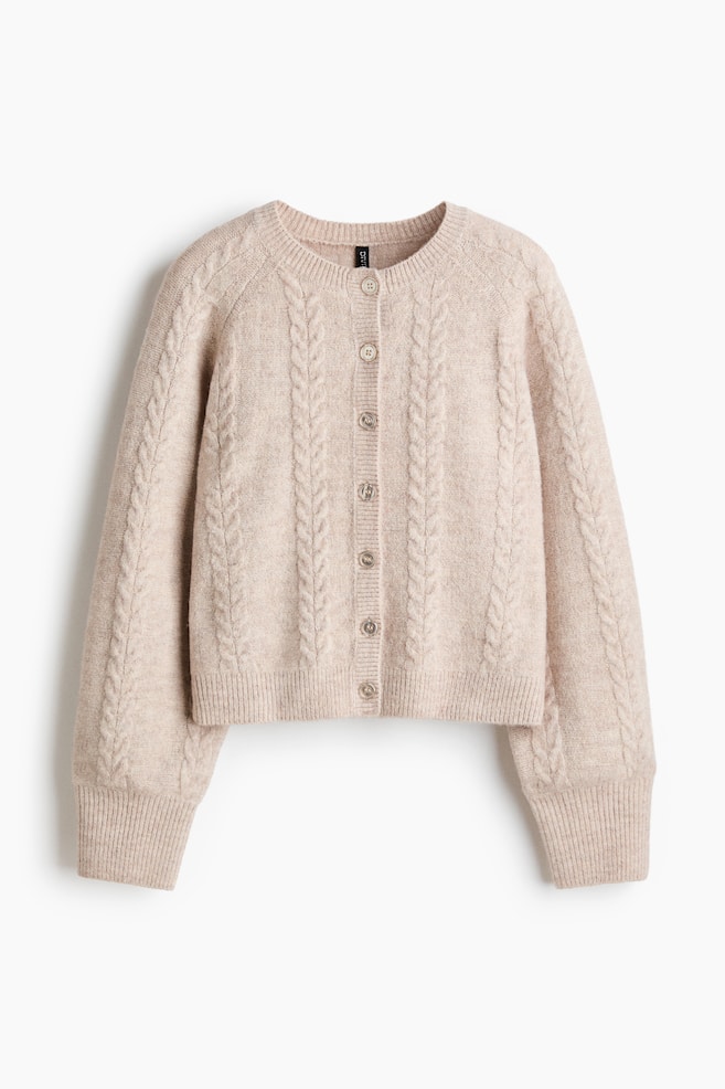 Cable-Knit Cardigan - Light beige melange/Light coral pink - 1