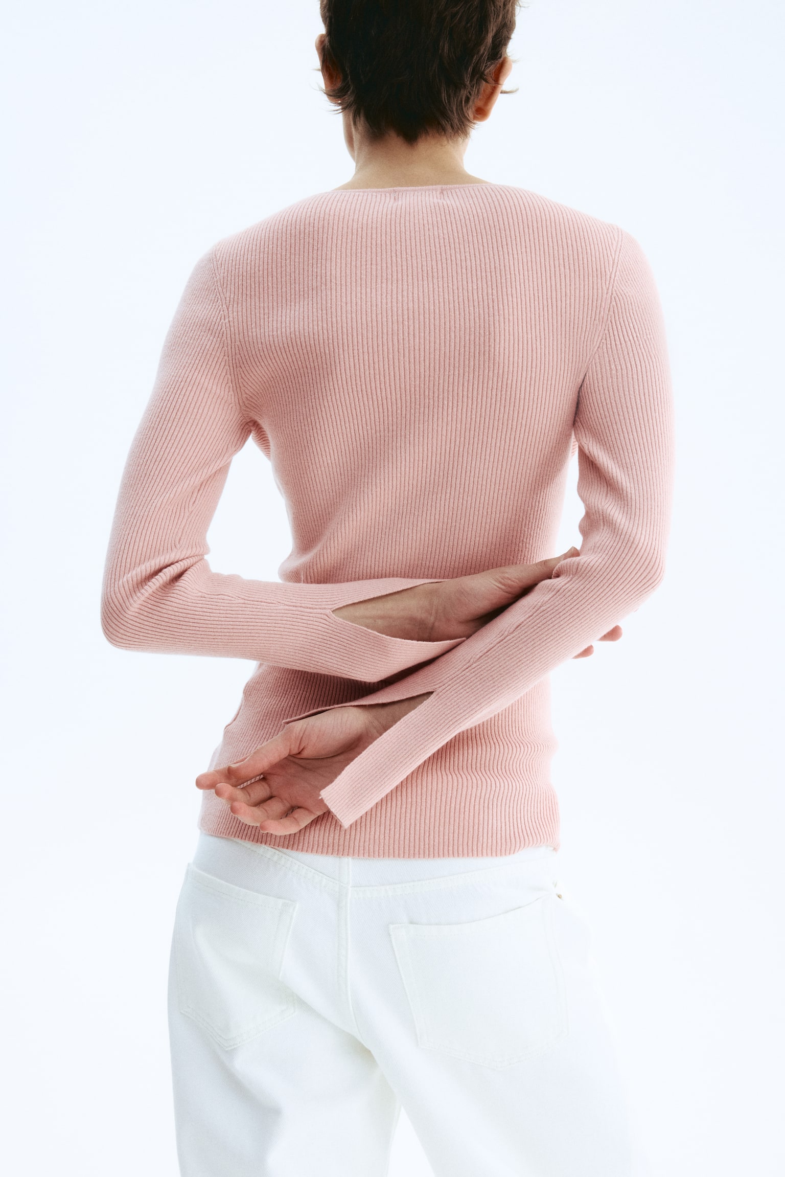 В’язаний топ у рубчик - Світло-рожевий/Світло-бежевий/Сірий меланж - 6