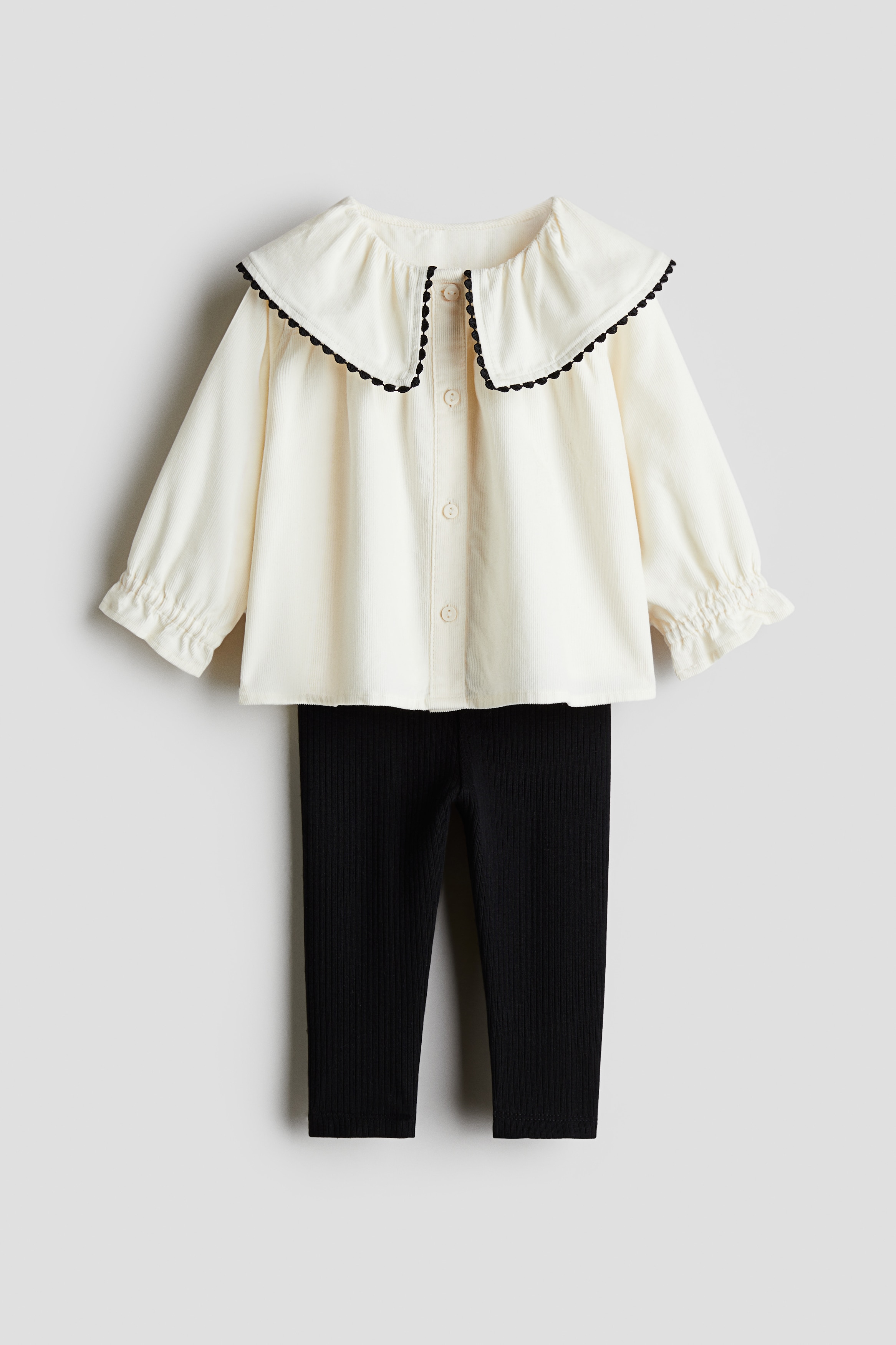 Baby - Mörkgrå/Vit 2-delat set med blus och leggings - Size: 92 (1½-2Y)  - H&M