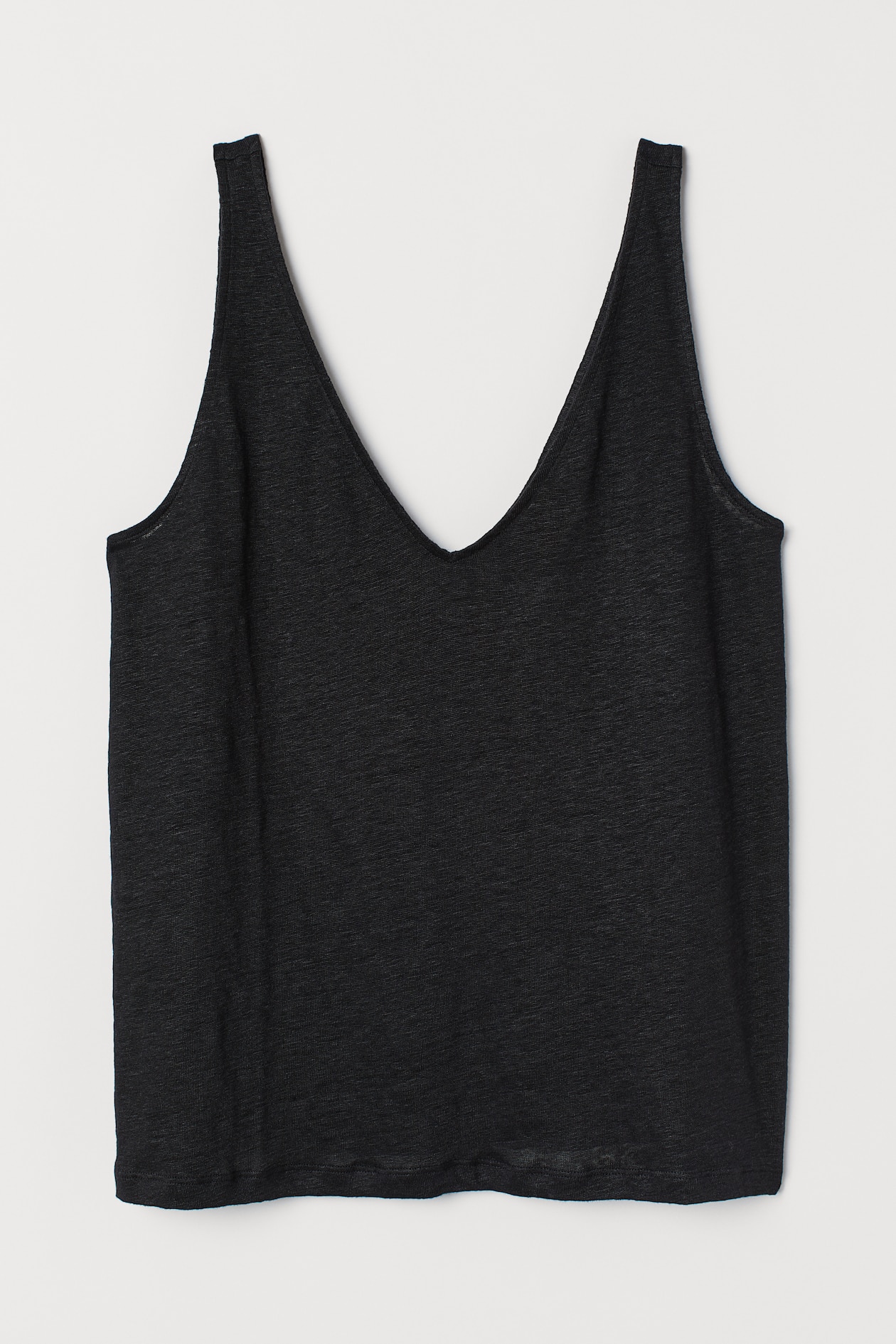 Linen Tank Top - V-neck - Sleeveless - Black - Ladies | H&M US