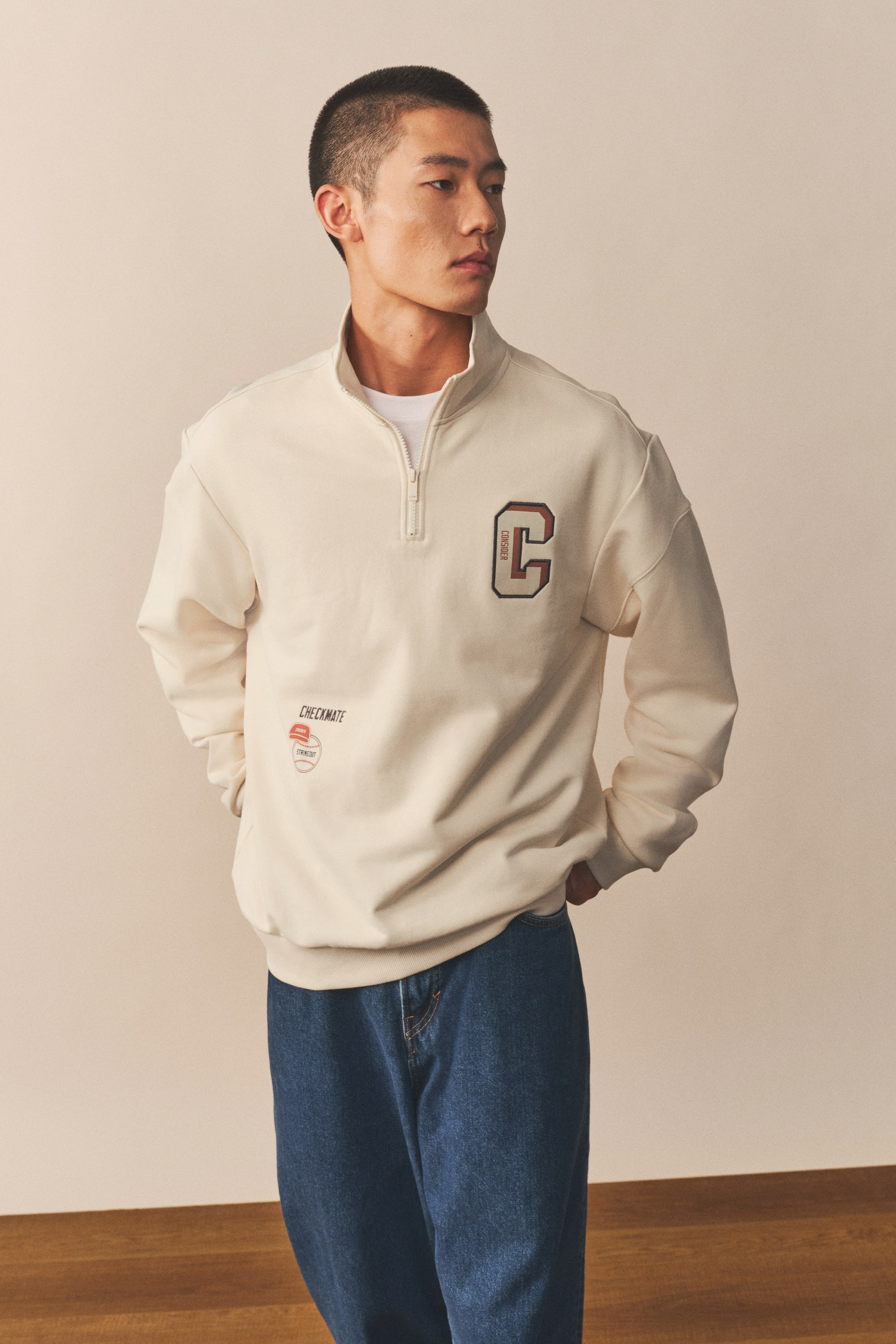 拡大画像を表示: ルーズフィット ハーフジップトップス - Cream/Consider - Men | H&M JP 1