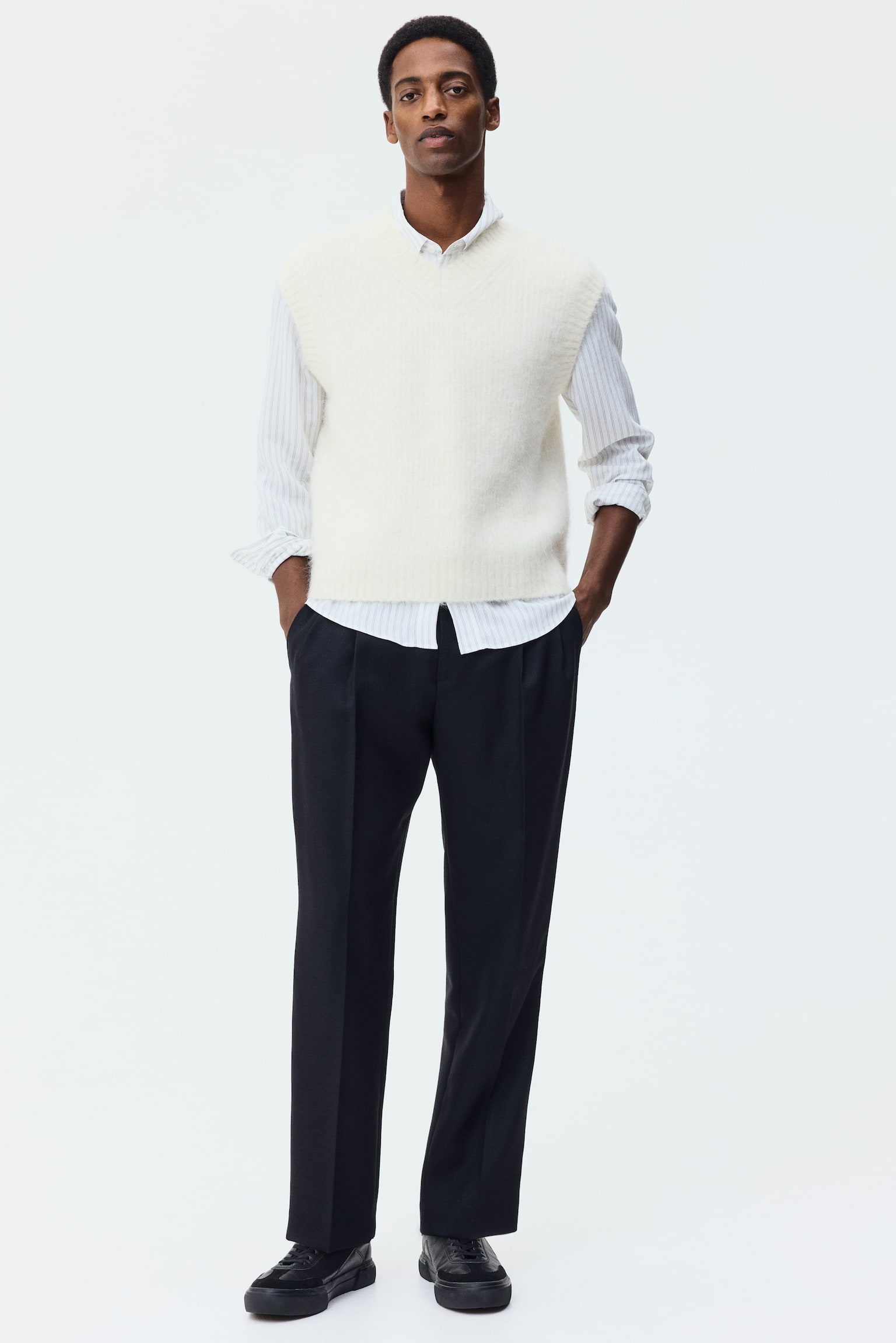 Loose Fit Alpaca-blend sweater vest - Krem - 7