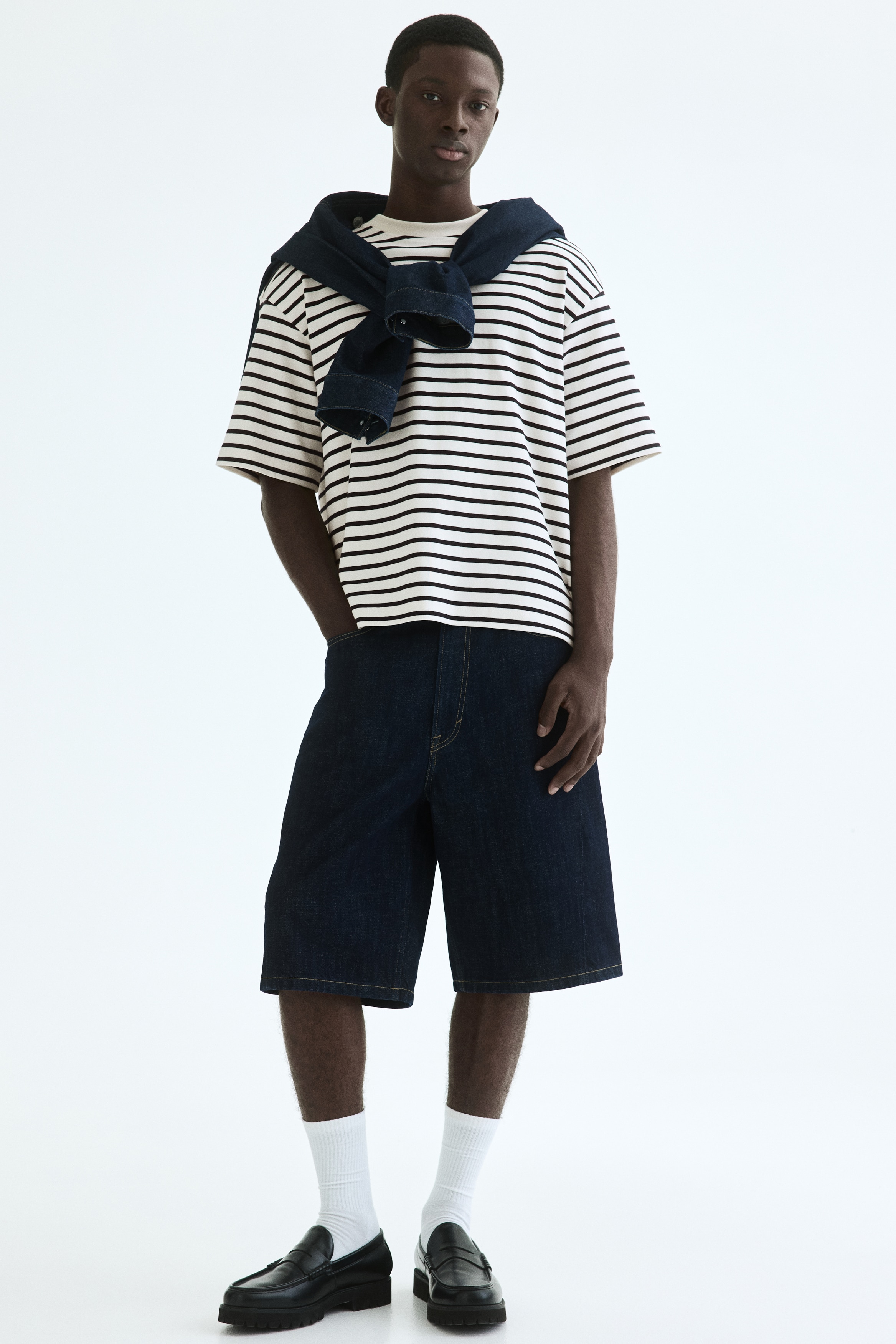 Relaxed-Fit Interlock Cotton T-Shirt - Cream/black striped