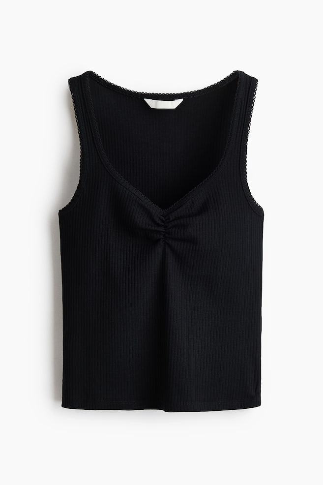 Ribbed Cotton Tank Top - Black/White/Light turquoise - 1