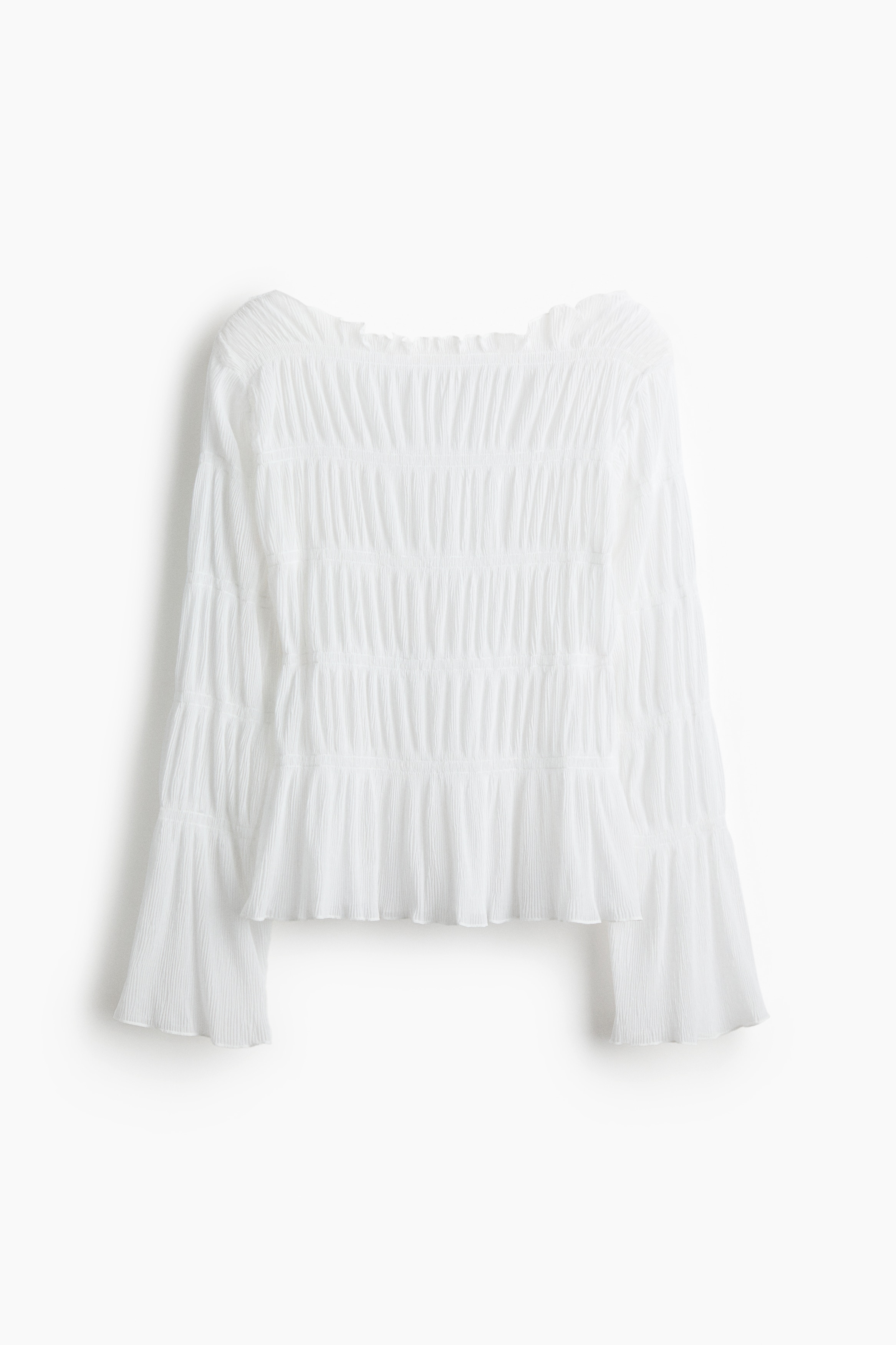 Smocked boat-neck top - White