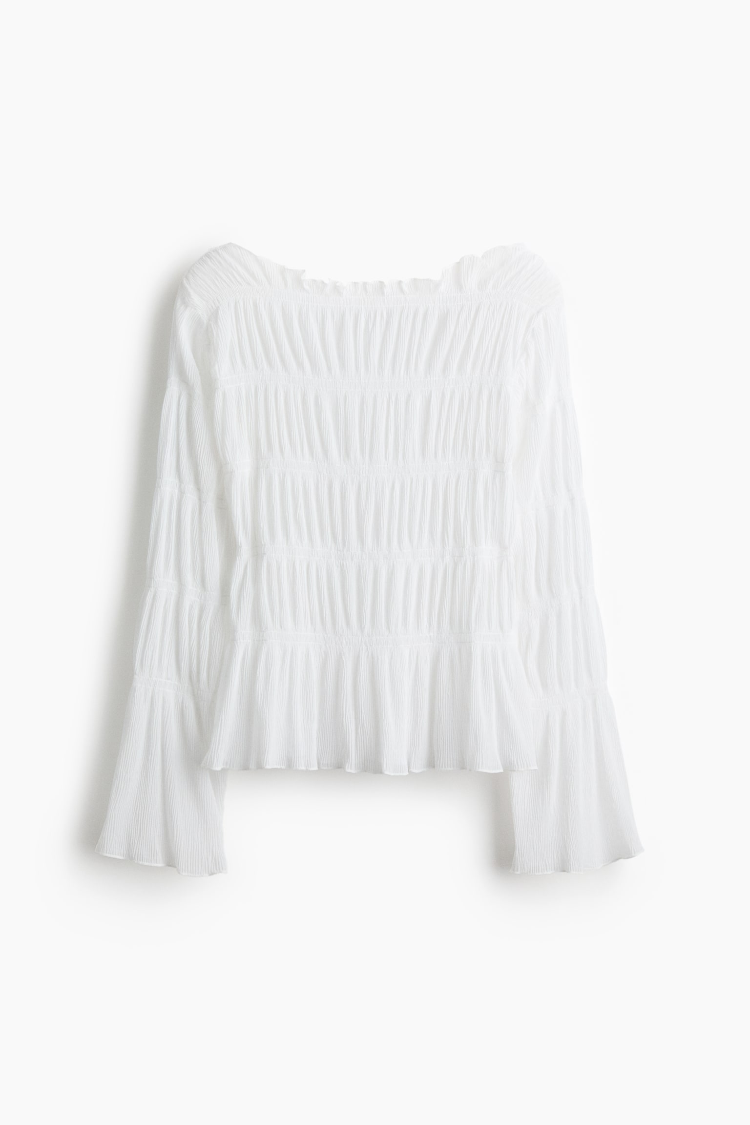 Smocked boat-neck top - White - 2