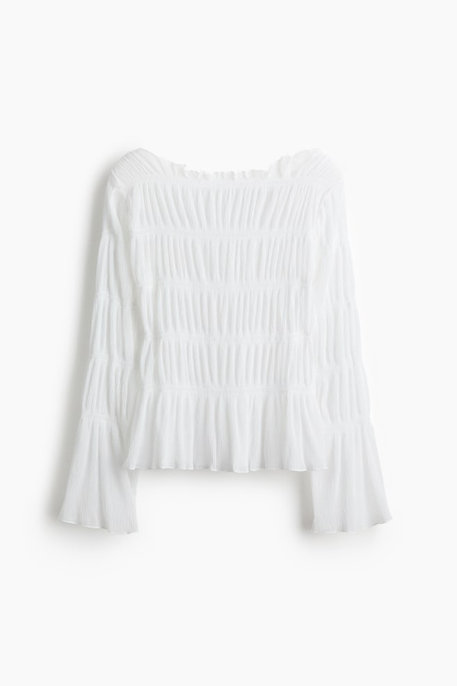Smocked boat-neck top - White - 1