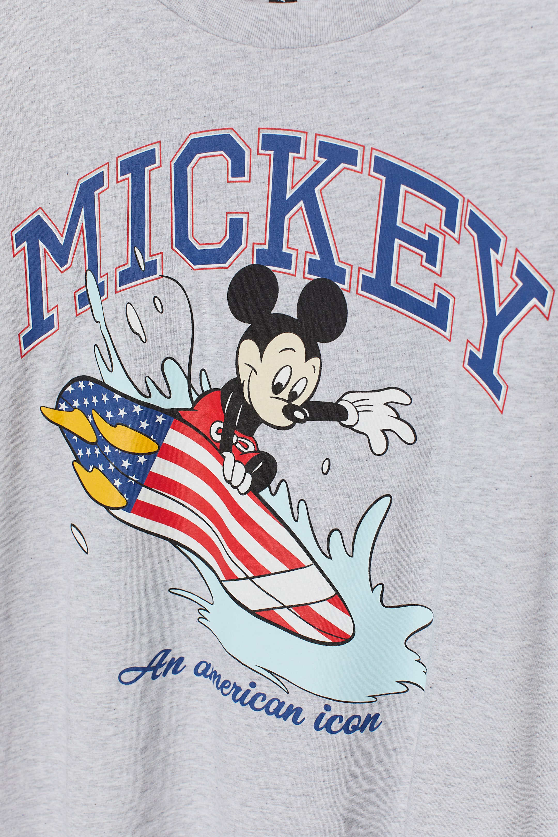 Oversized Printed T Shirt Light Grey Marl Mickey Mouse Ladies Handm Gb