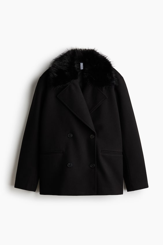 Женские куртки H&M Pea Coat with Fluffy Collar