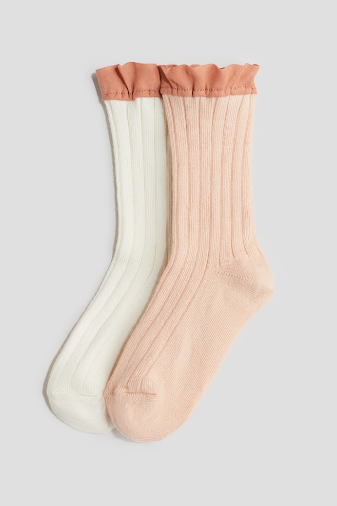 2-pack frill-trimmed socks - Peach/White - 1