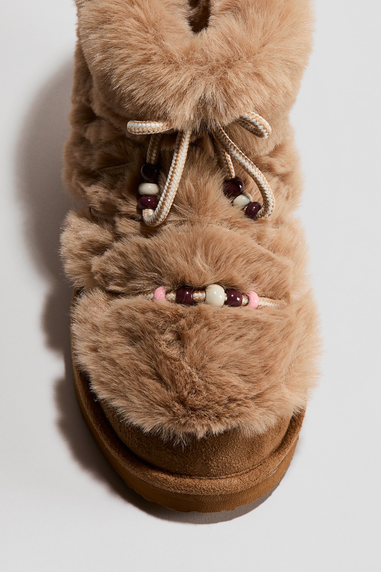 Bead-detail fluffy snow boots - Light brown - 2
