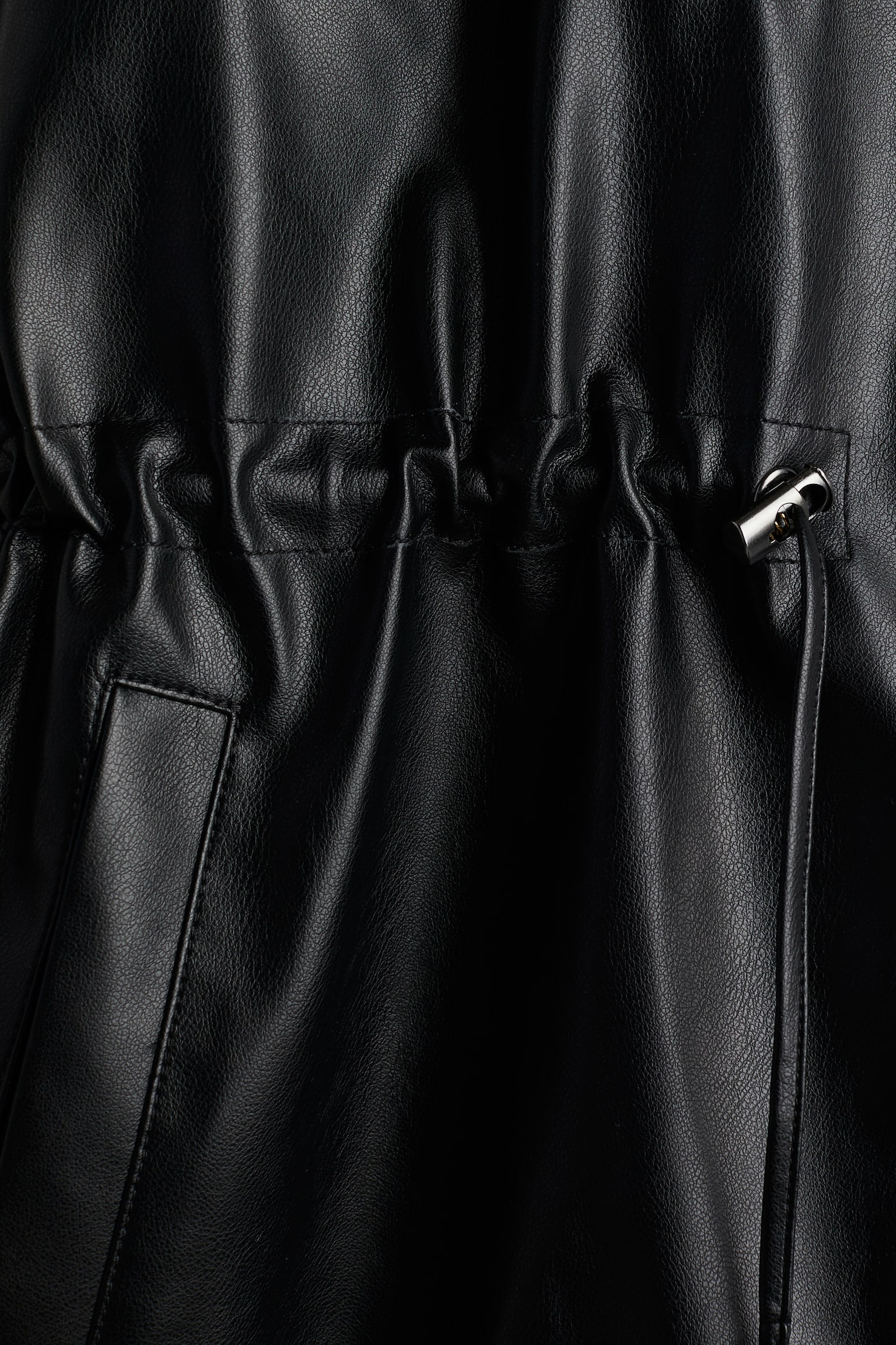 Drawstring-detail coated jacket - Black - 3