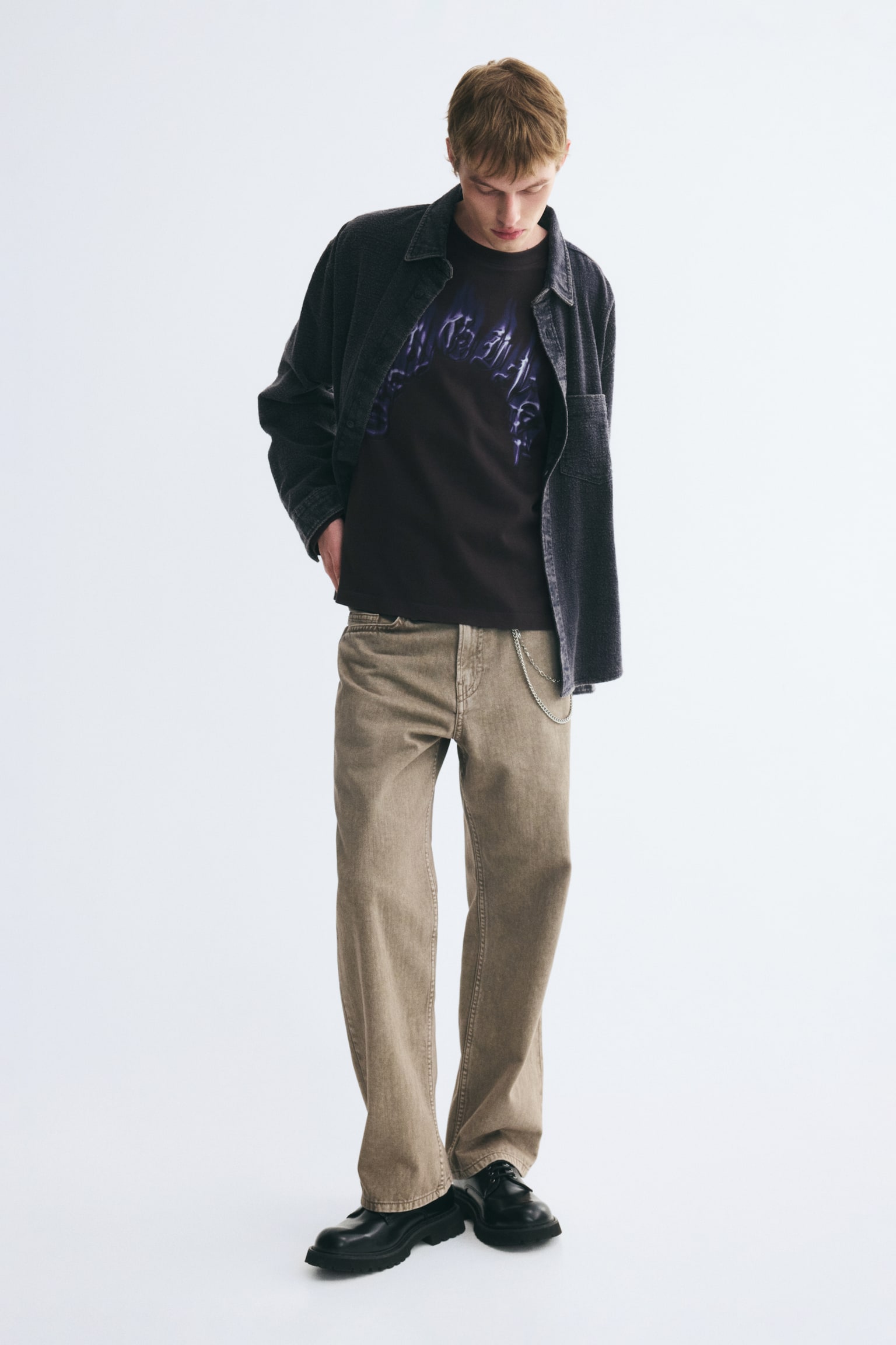 Мужская футболка H&M Relaxed-Fit Long-Sleeved, цвет: Чёрный — фото 3