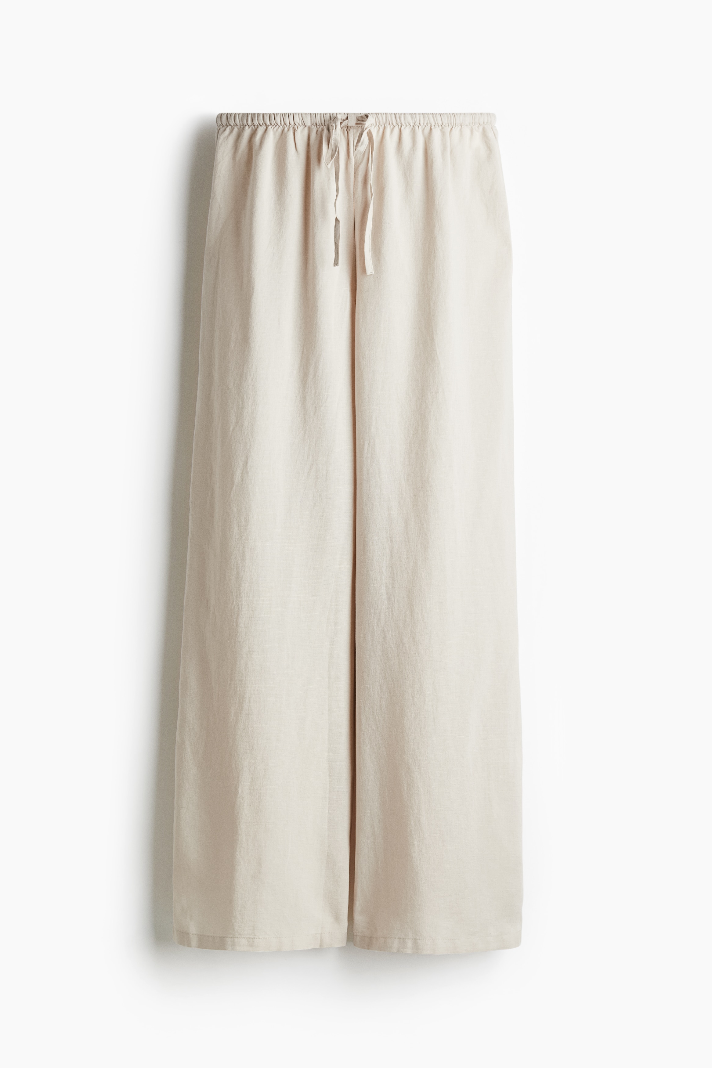 Pantalón en mezcla de lino con cordón de ajuste - Beige claro/Azul claro