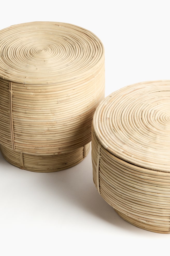 Low Rattan Storage Basket - Light beige - 3