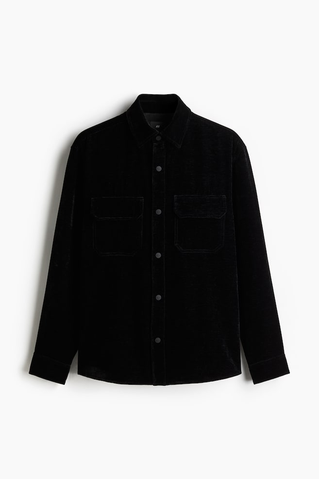 Samt-Overshirt in Regular Fit - Schwarz - 1