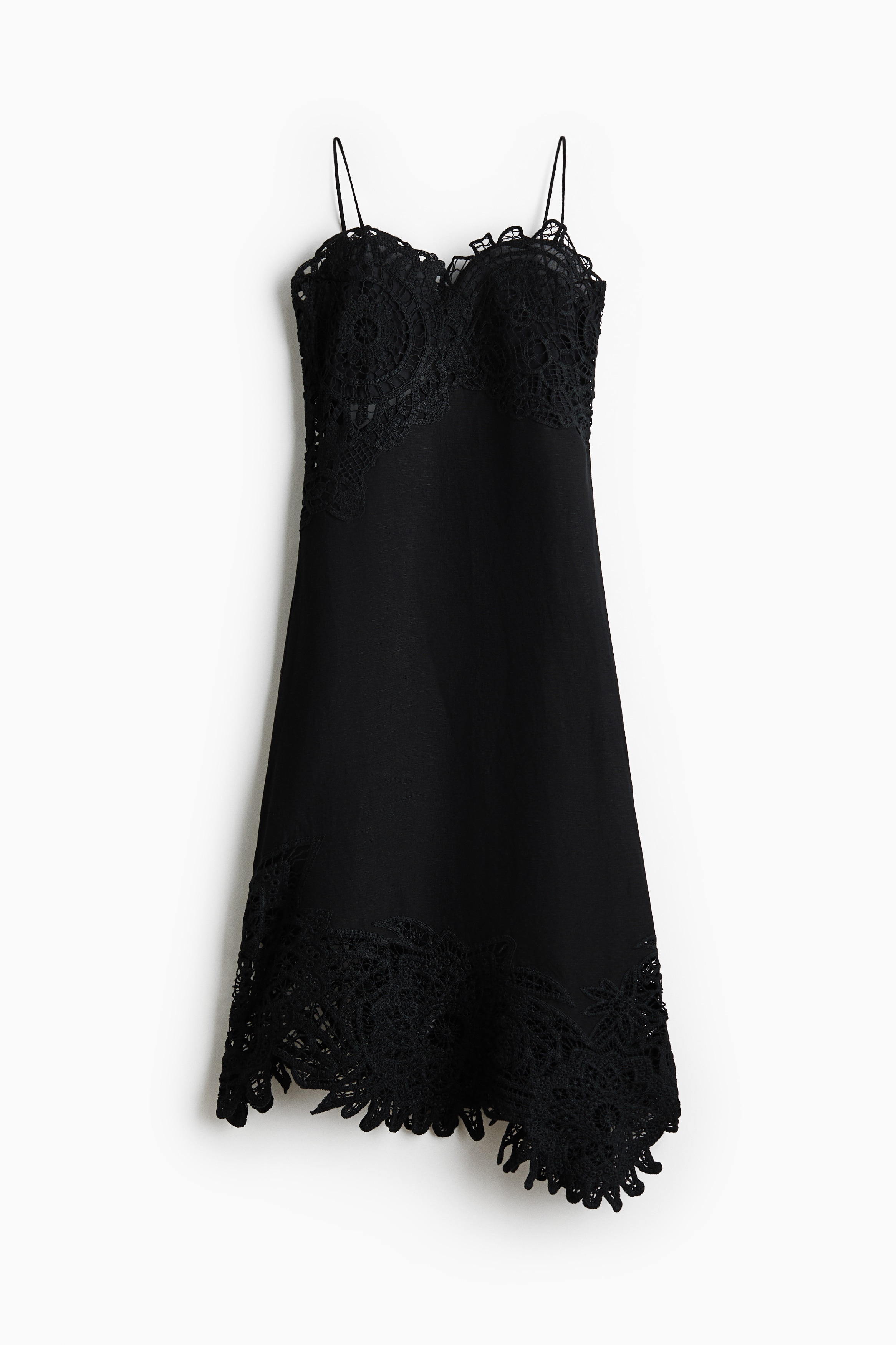 Lace-detail linen-blend dress - Black