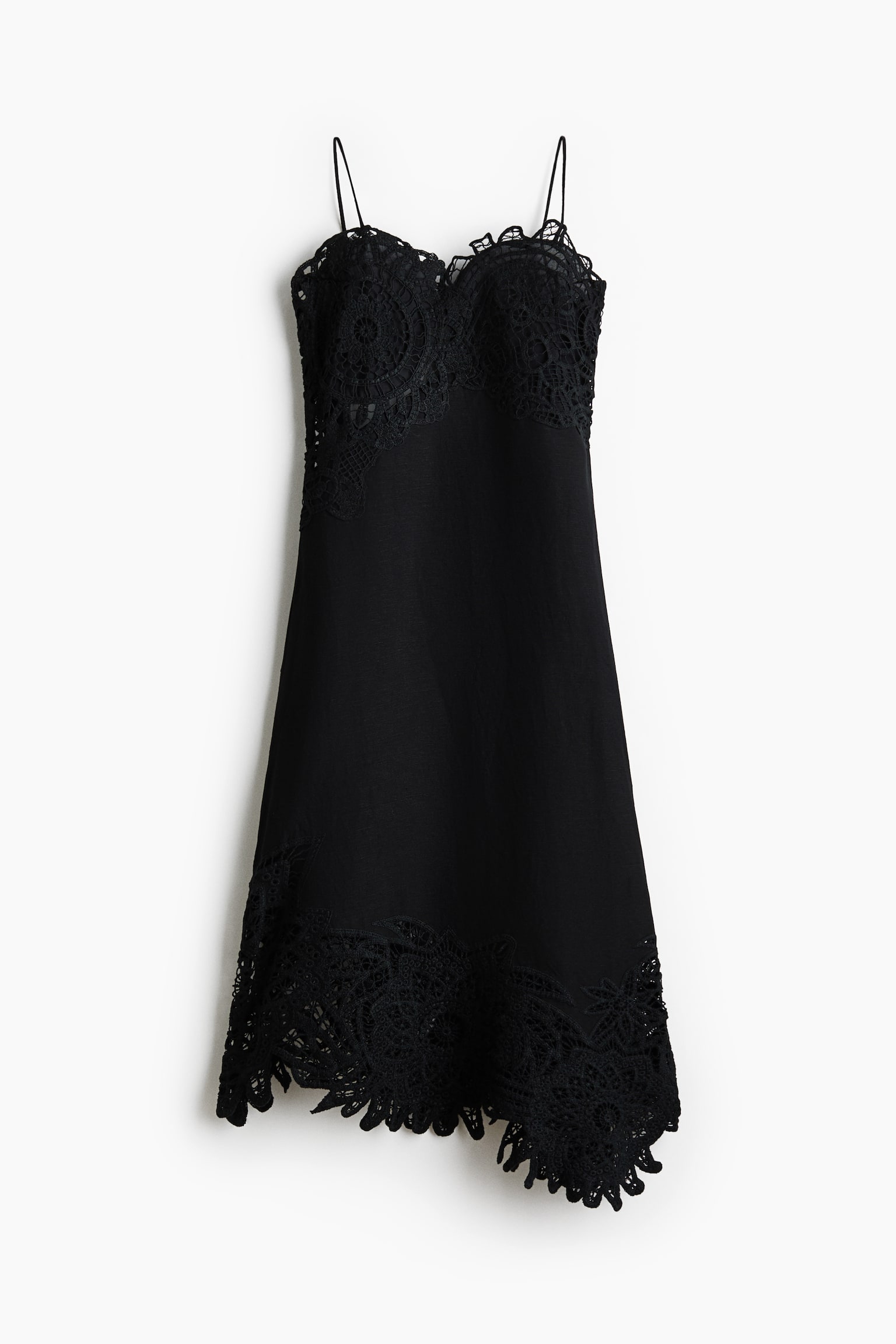 Lace-detail linen-blend dress - Black - 2