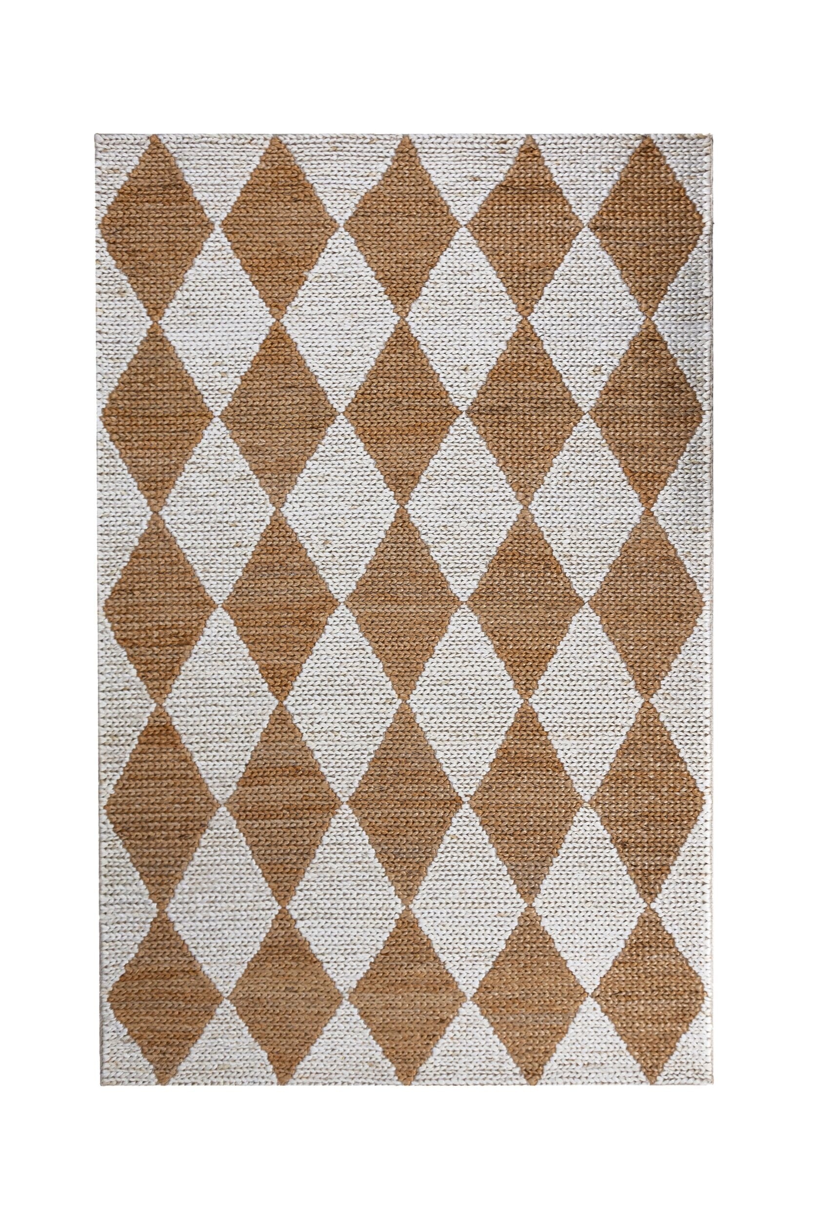 Effie Diamond Chunky Yute Matta - Ljusbeige/Terrakotta