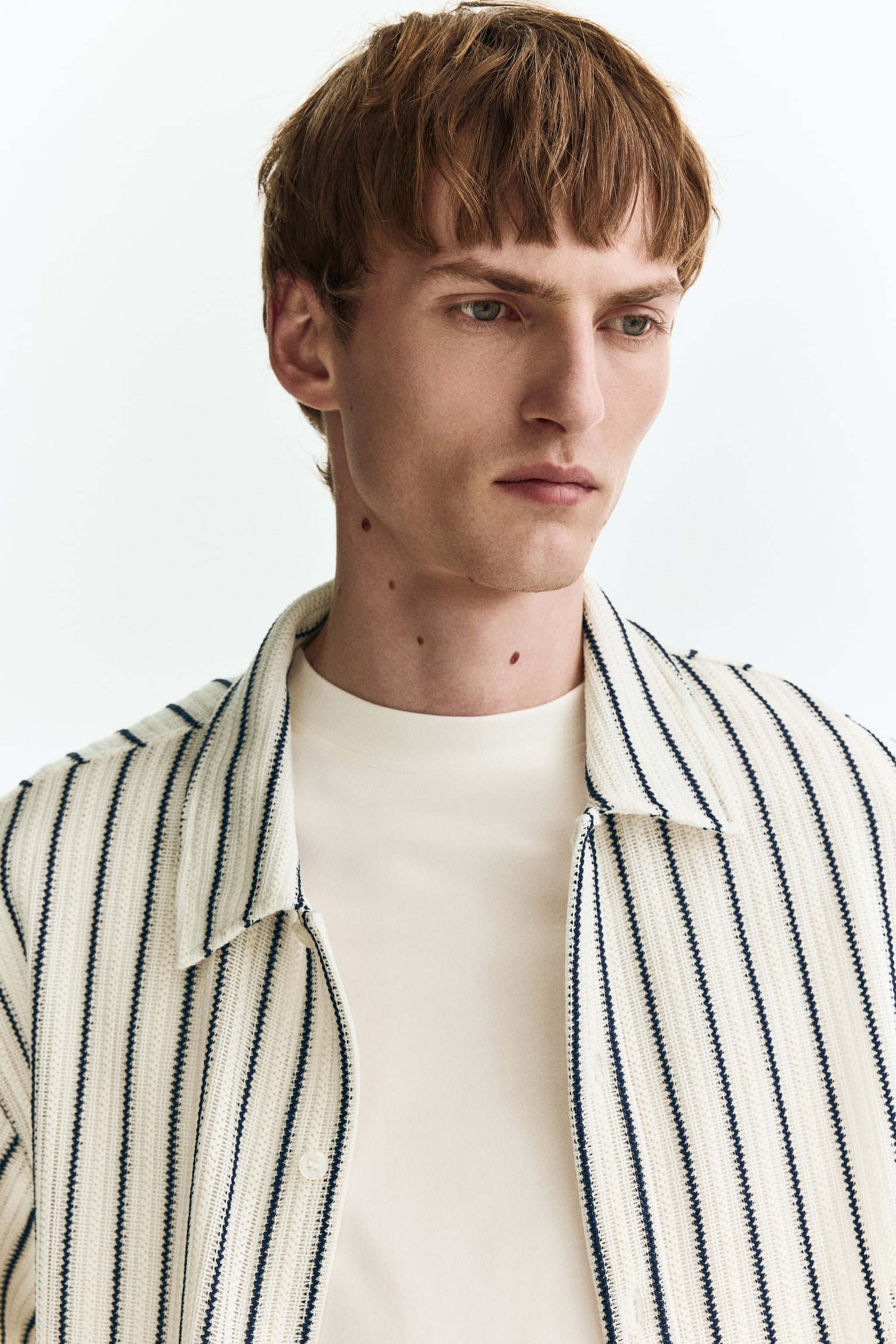 Regular Fit Textured-knit shirt - White/Striped/Dark brown/Striped - 3