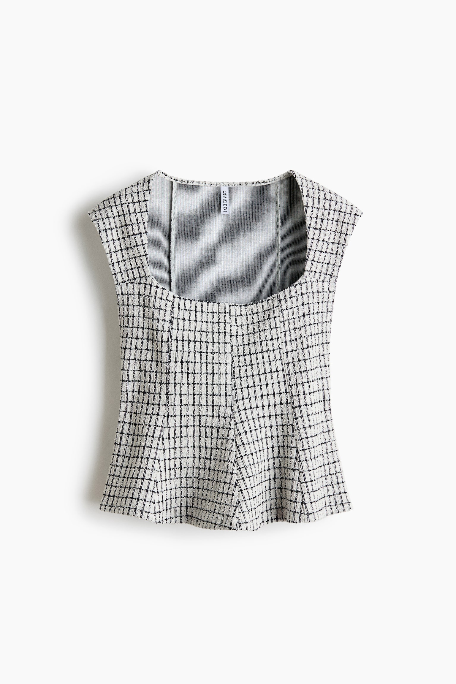 Женский топ H&M Textured Peplum Top, цвет: Белый / Клетчатый — фото 1