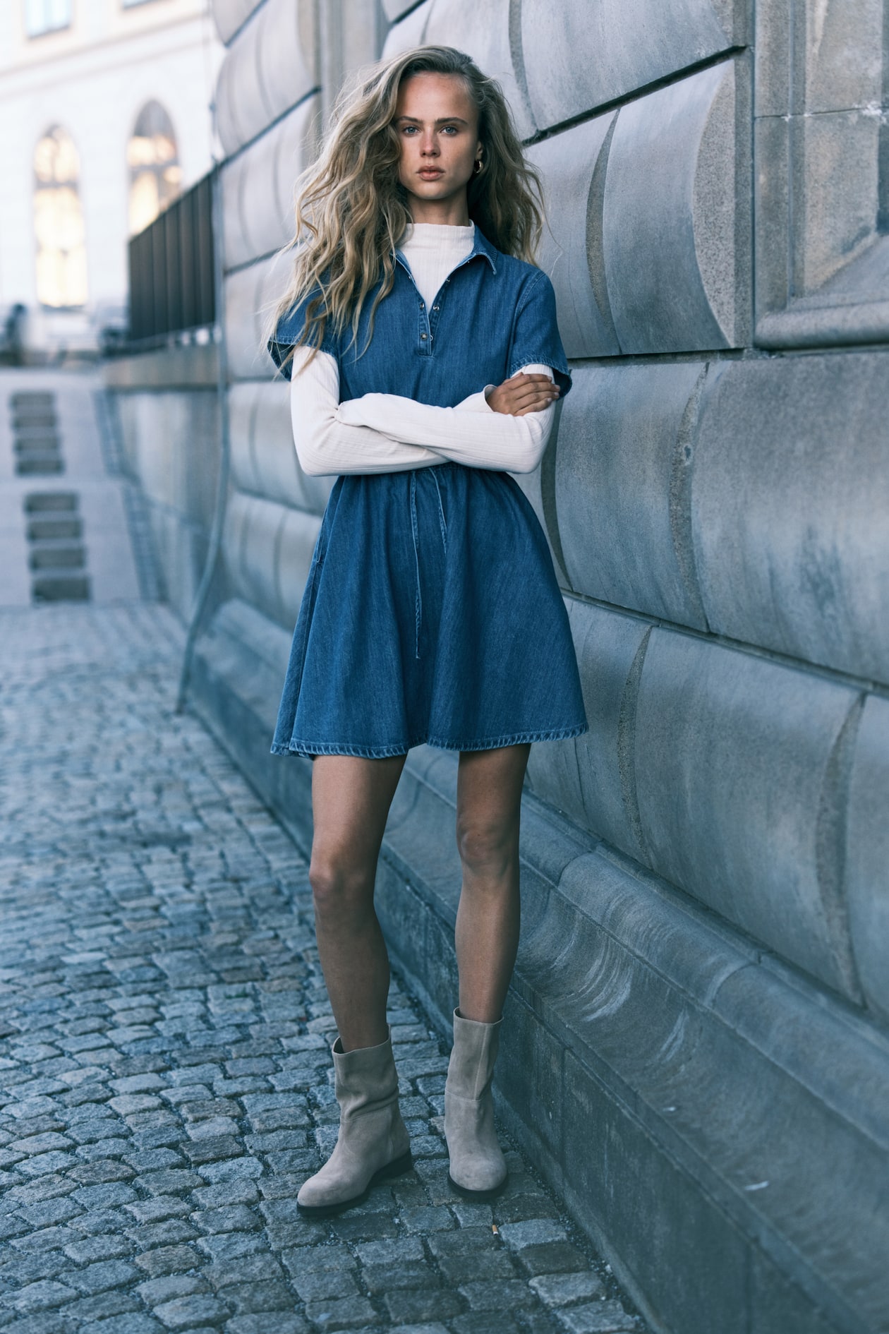 Drawstring-Waist Denim Dress - image 2