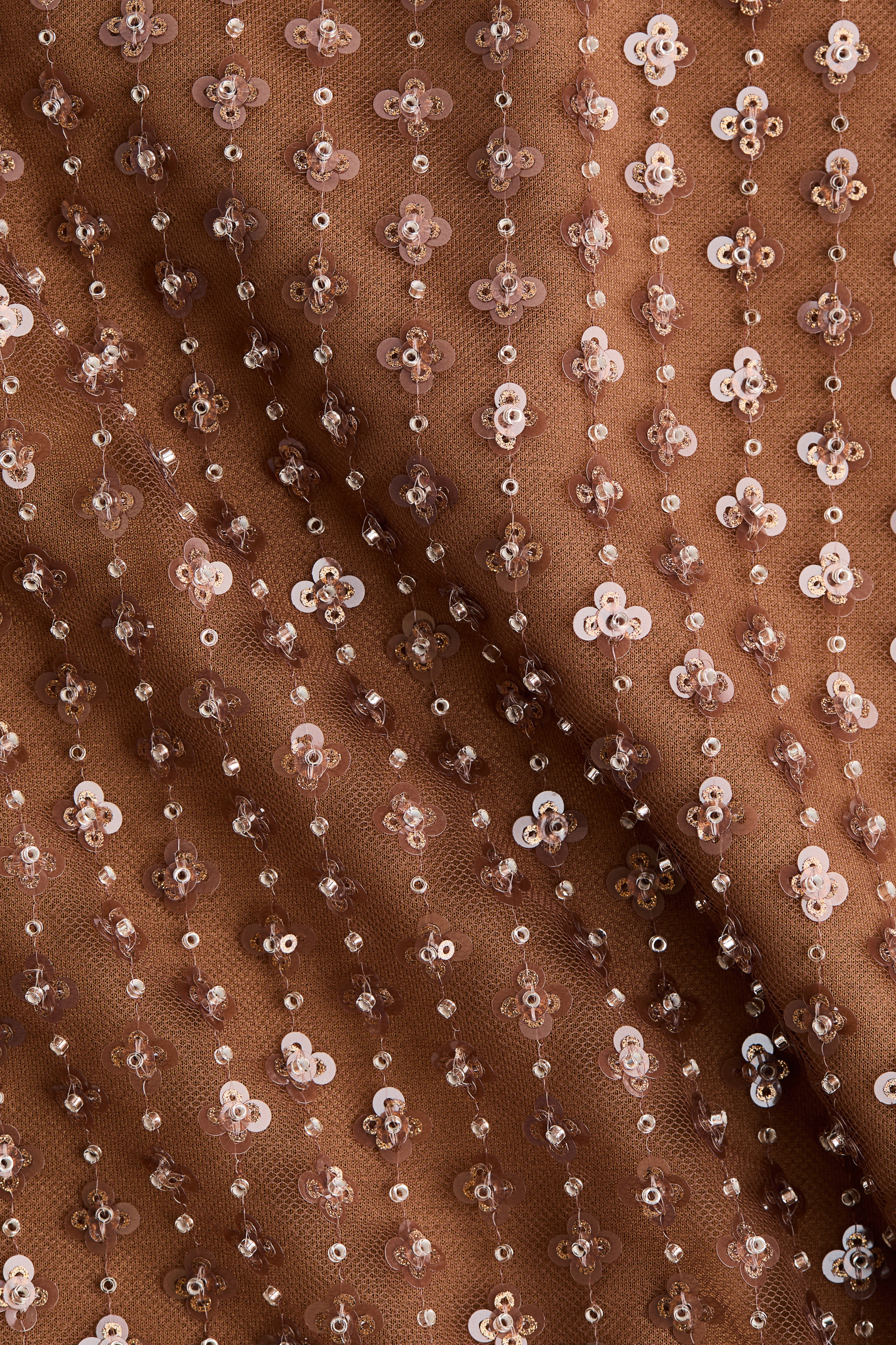 Sequined Mesh Dress - Brown
