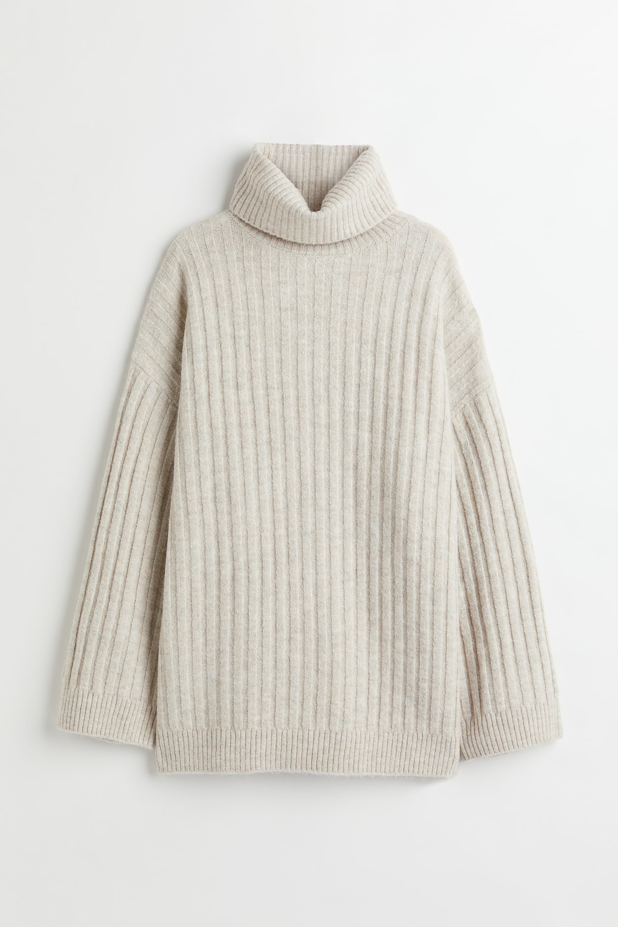 Rib-knit Turtleneck Sweater - Turtleneck - Long sleeve - Light beige ...