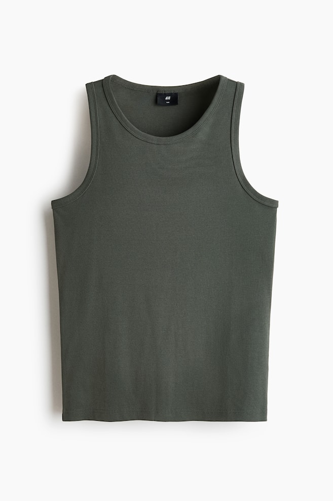 Slim Fit Ribbed vest top - Dark khaki green/White/Black/Light grey marl/Dark grey - 1