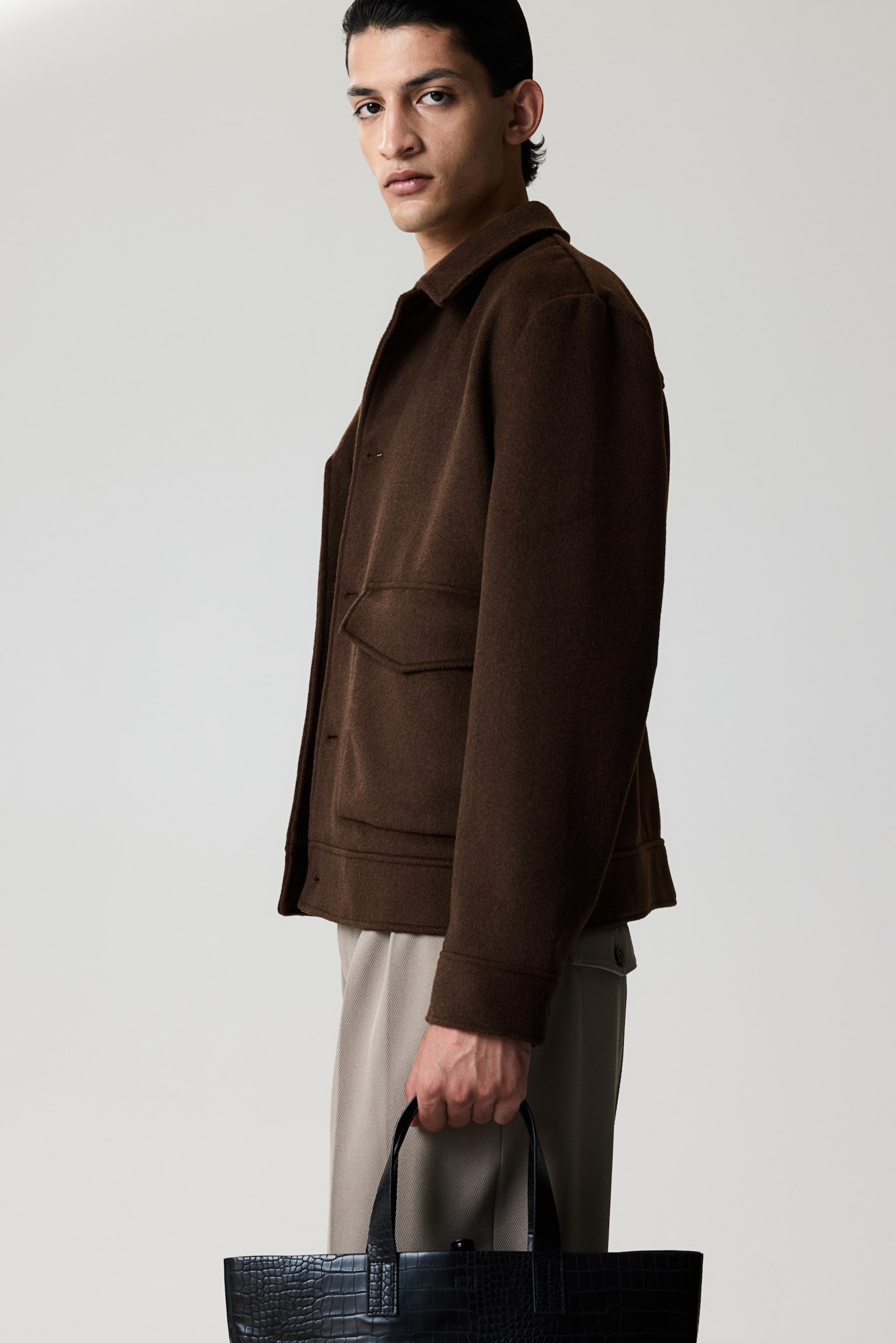 Wool-blend jacket - Dark brown/Black - 7