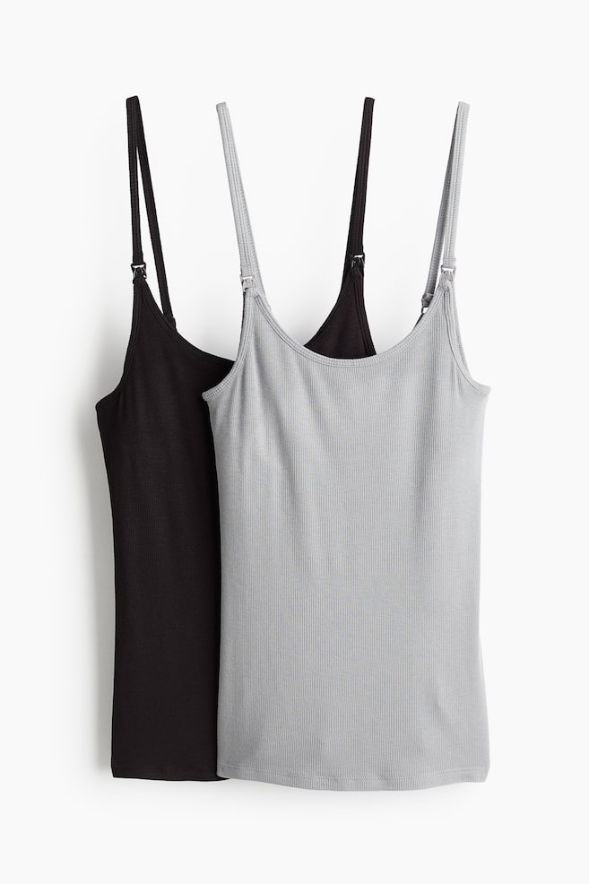 MAMA 2-pack nursing strappy tops - Light grey/Black - 1
