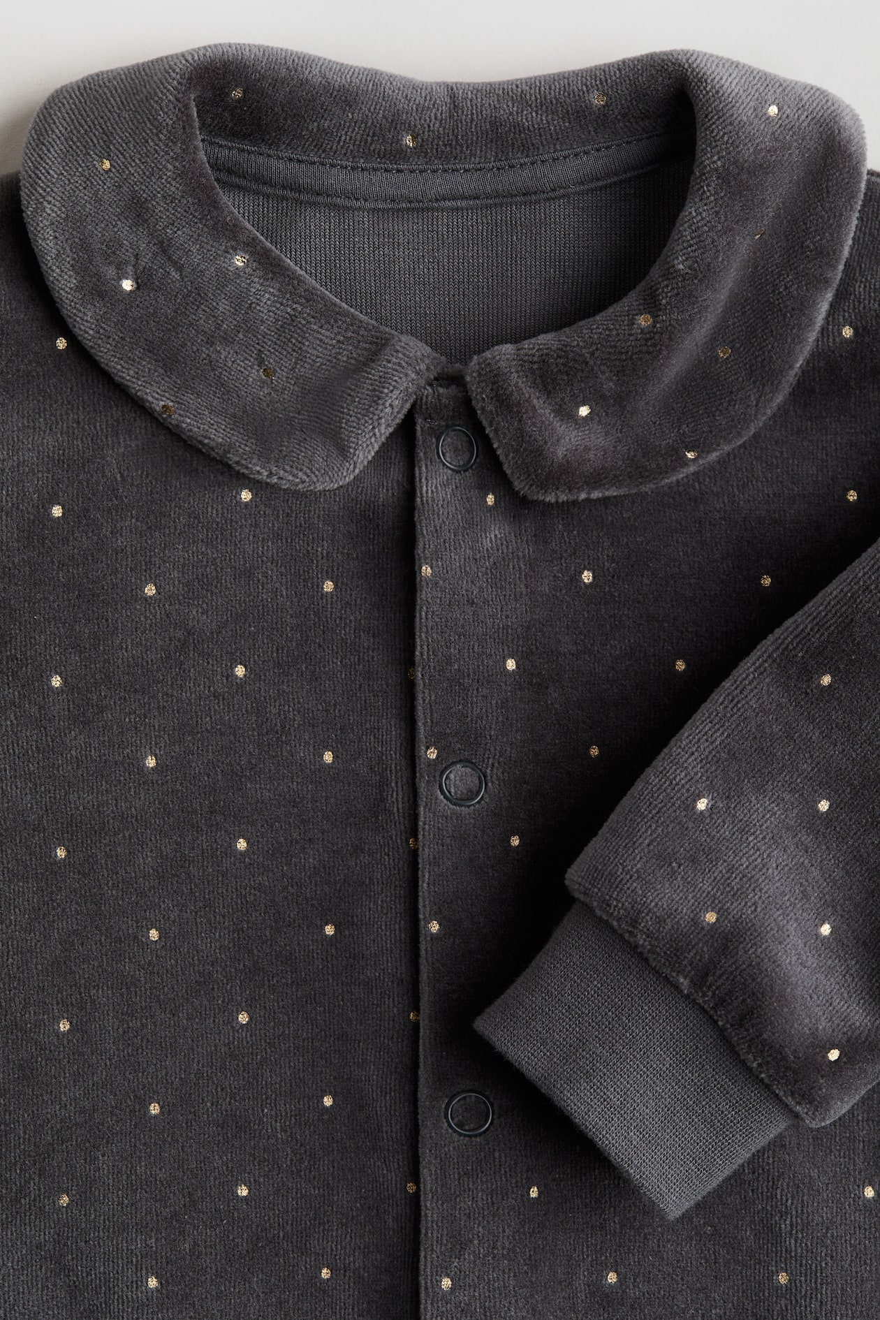 Pigiamino intero in velour con piedini - Grigio scuro/pois - BAMBINO