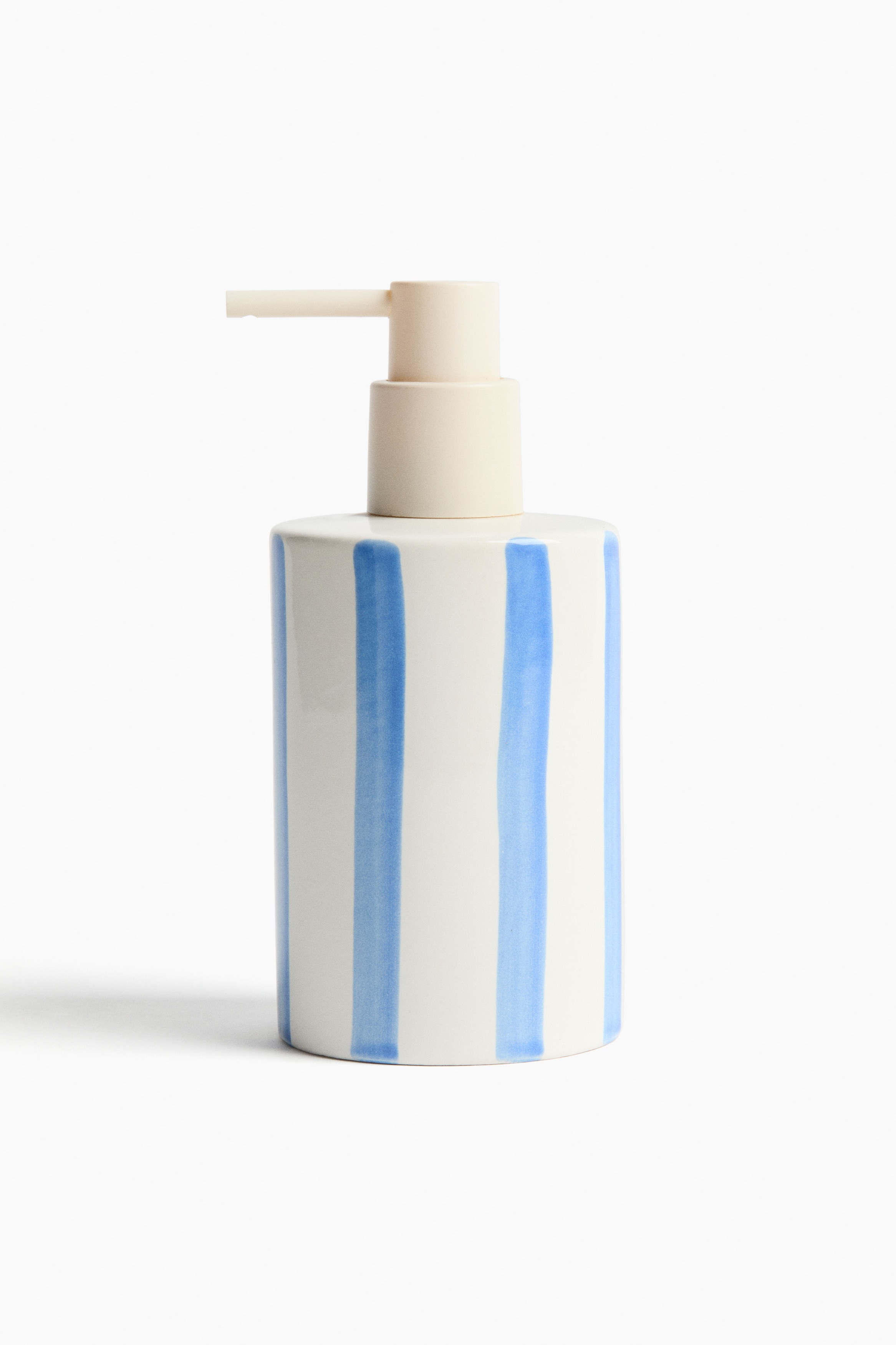 Stoneware Soap Dispenser - White/blue striped