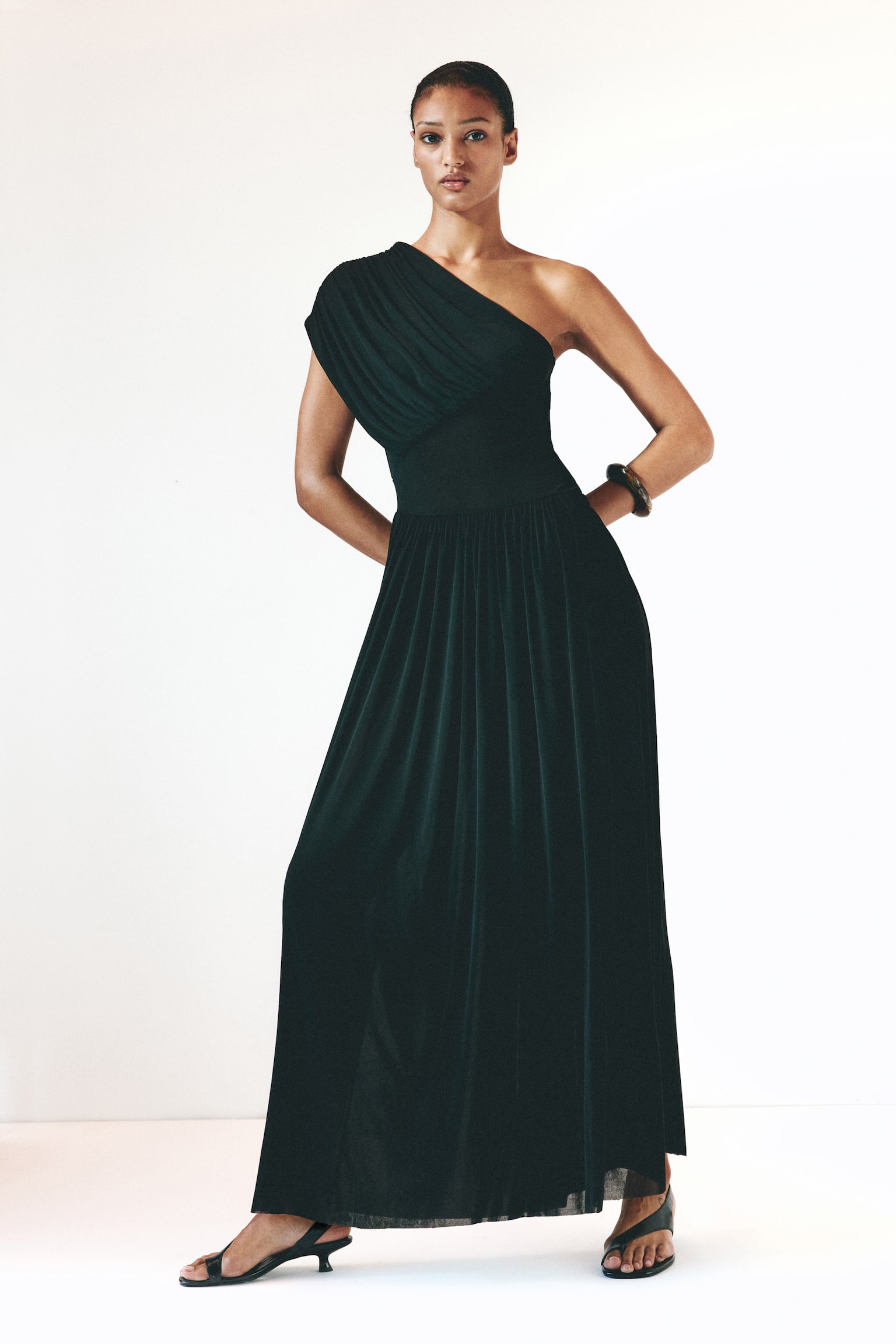 Draped one-shoulder dress - Black - 3
