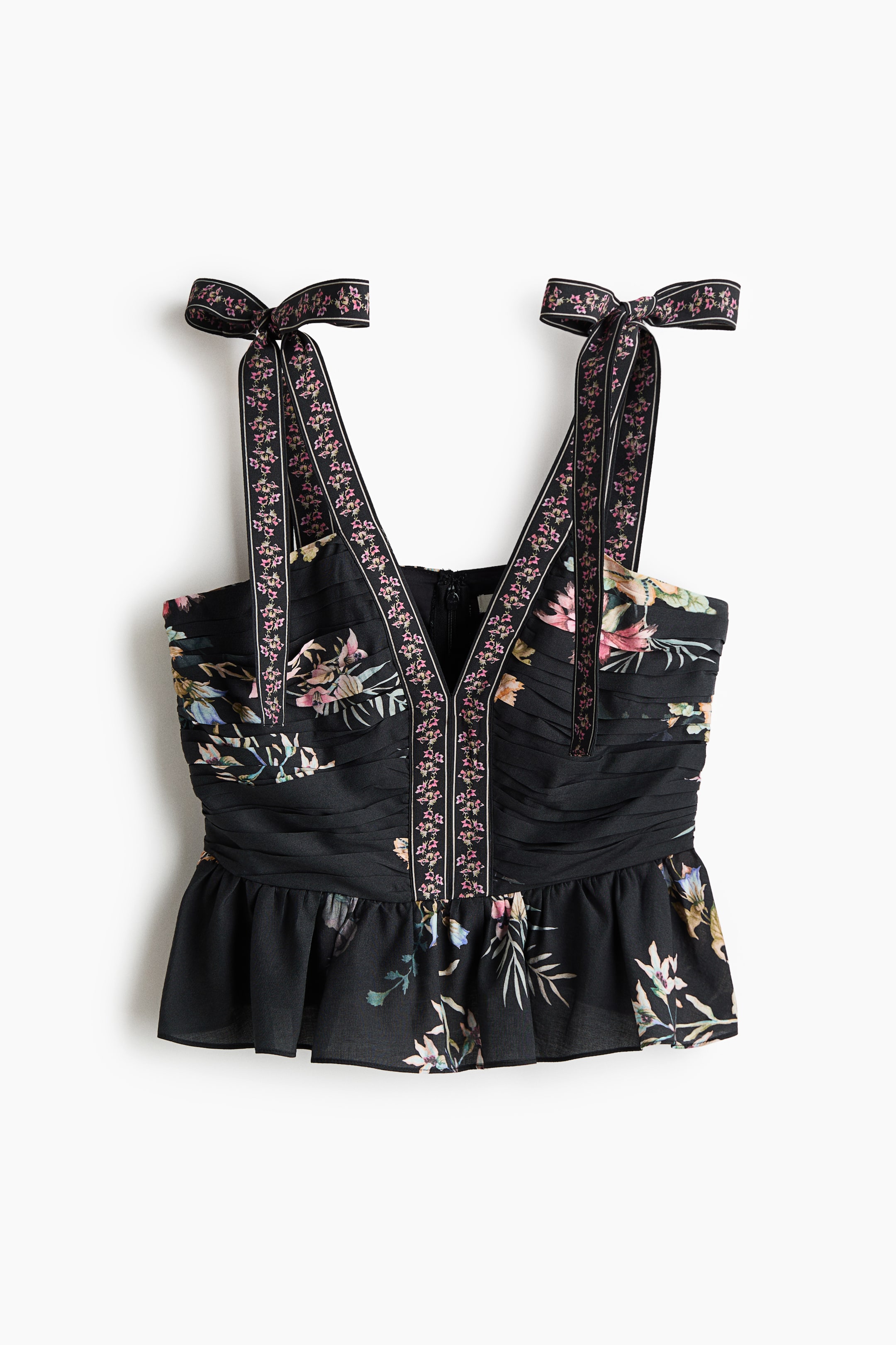 View larger image: Tie-strap peplum top - Black/Floral - Ladies | H&M IN 5