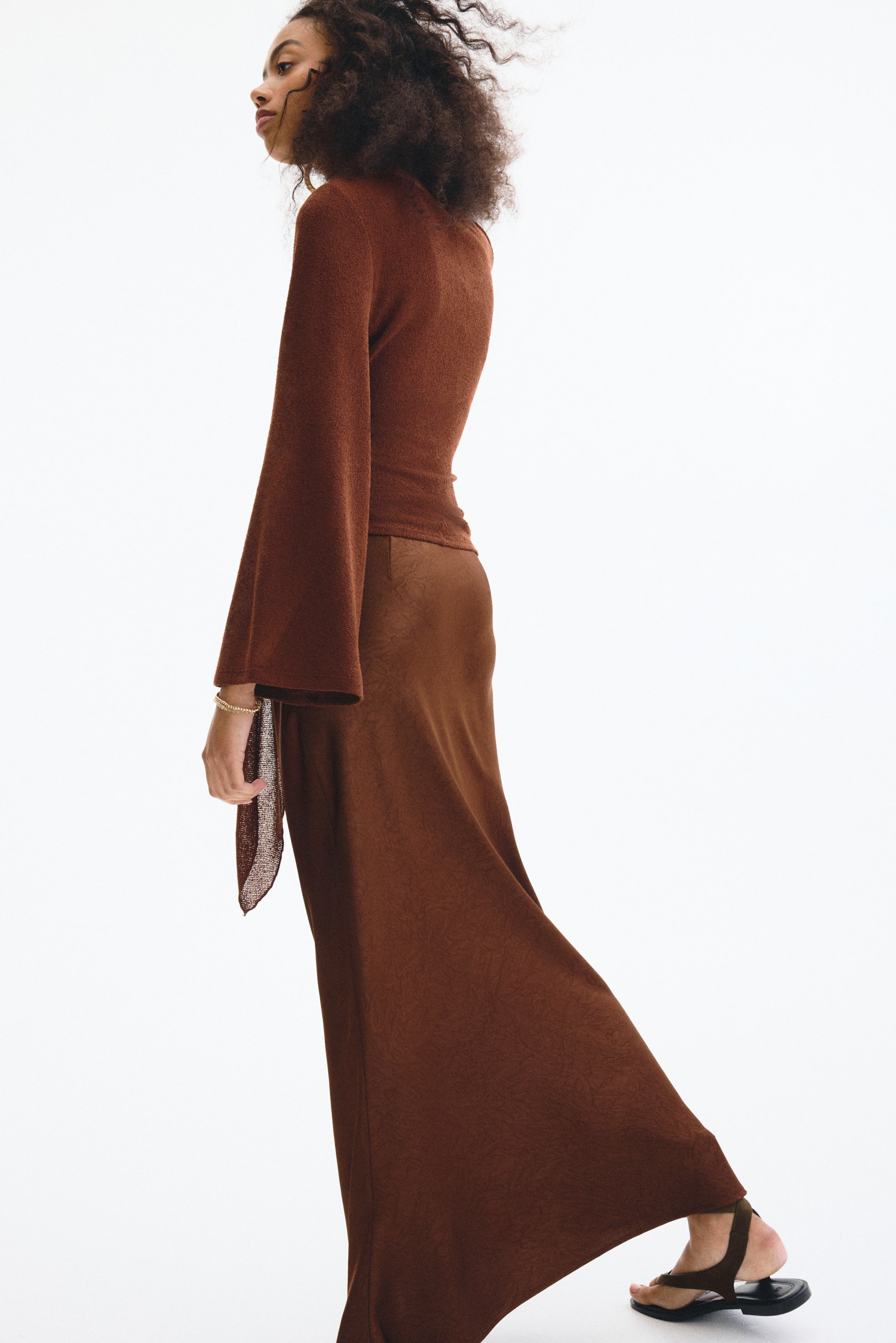 Crinkled Satin Maxi Skirt