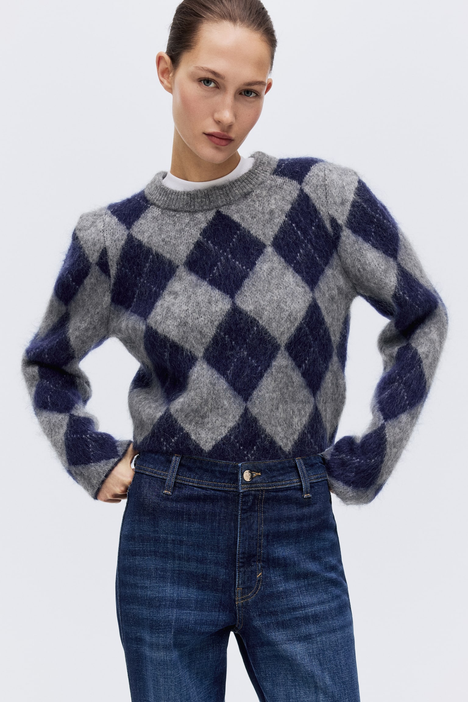 Wide High Jeans - Azul denim oscuro/Azul denim claro/Beige claro/Azul denim oscuro - 4