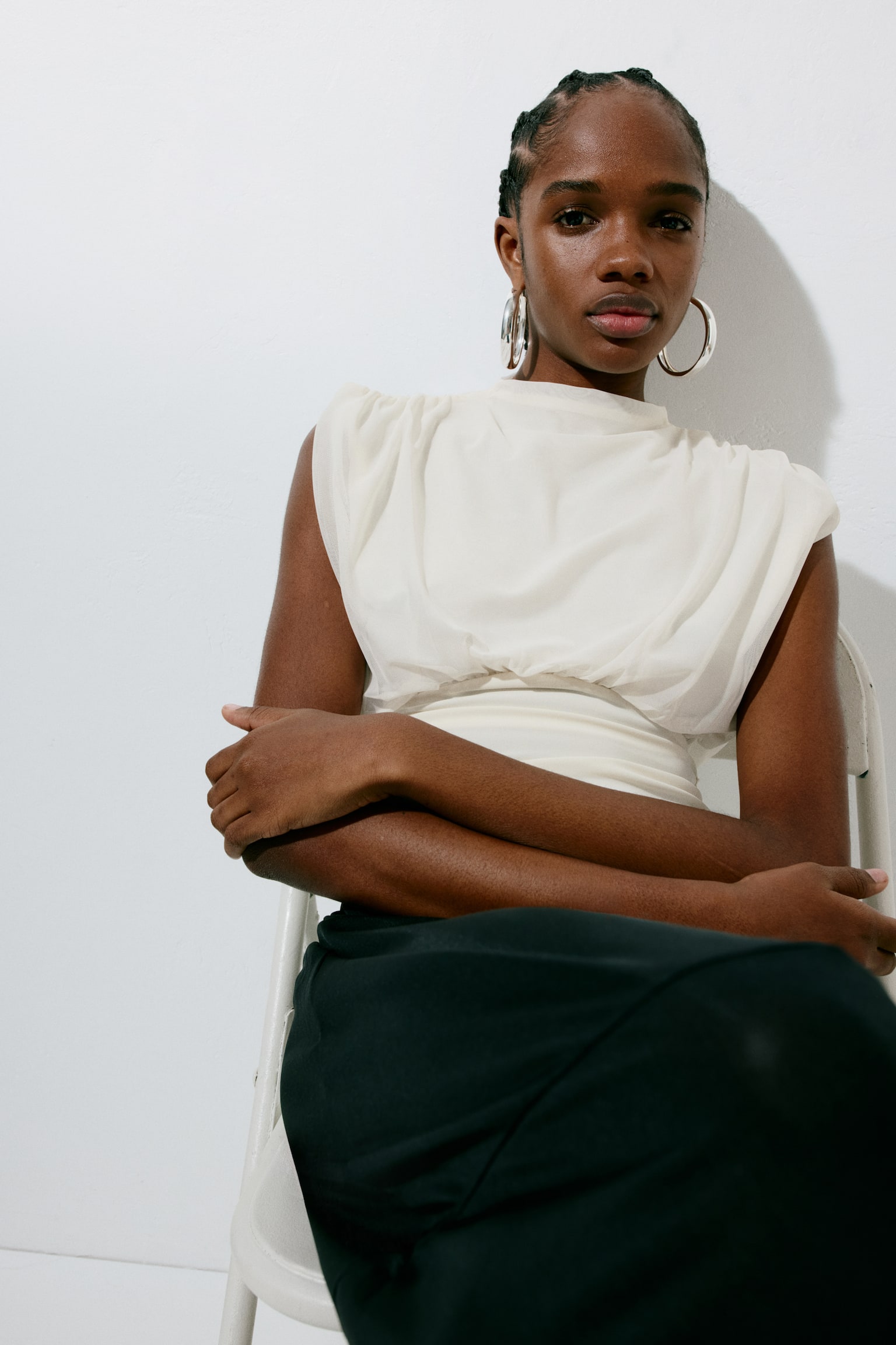Draped sleeveless top - Cream - 1