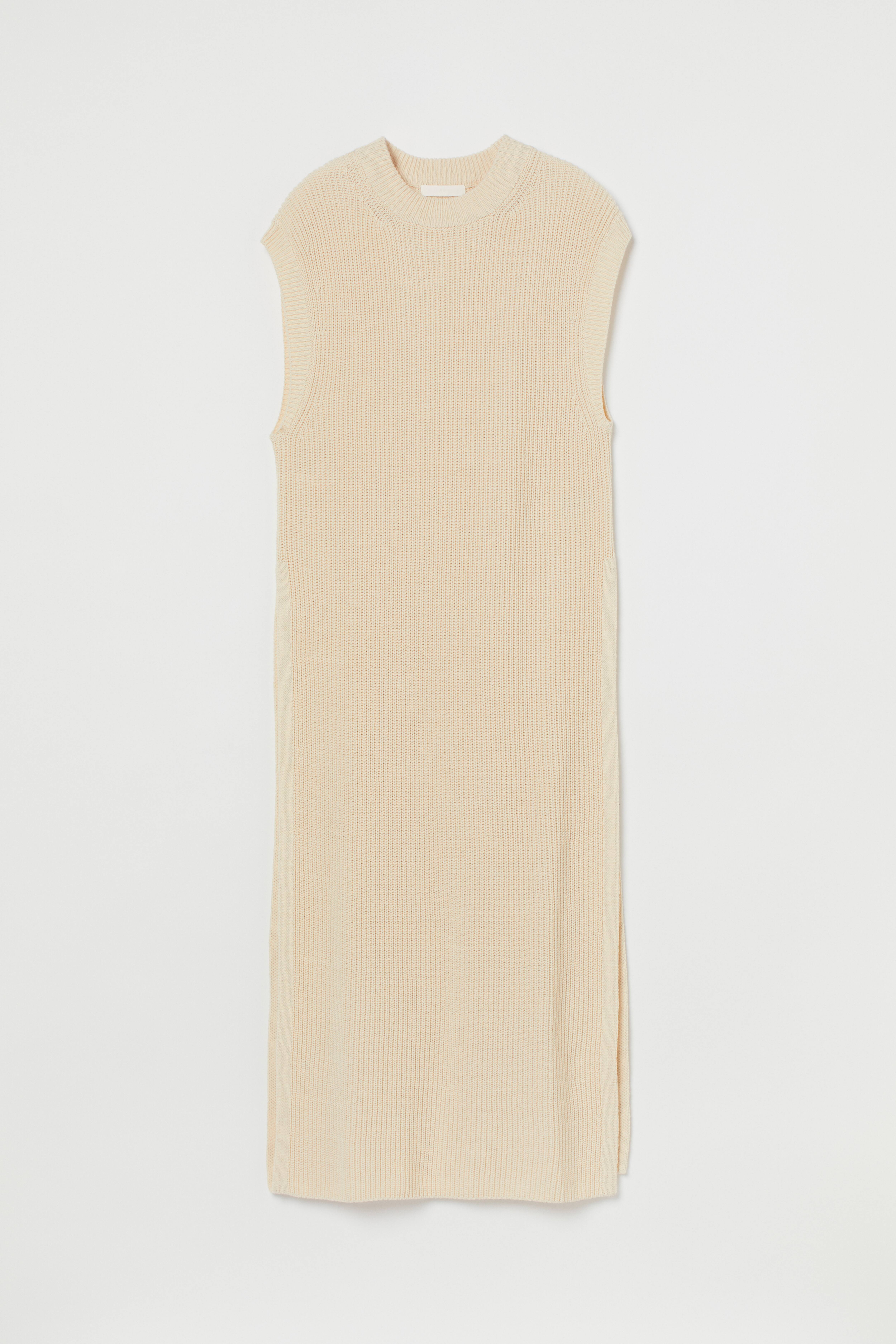 Rib-knit Dress - Round Neck - Sleeveless - Light beige - Ladies | H&M US