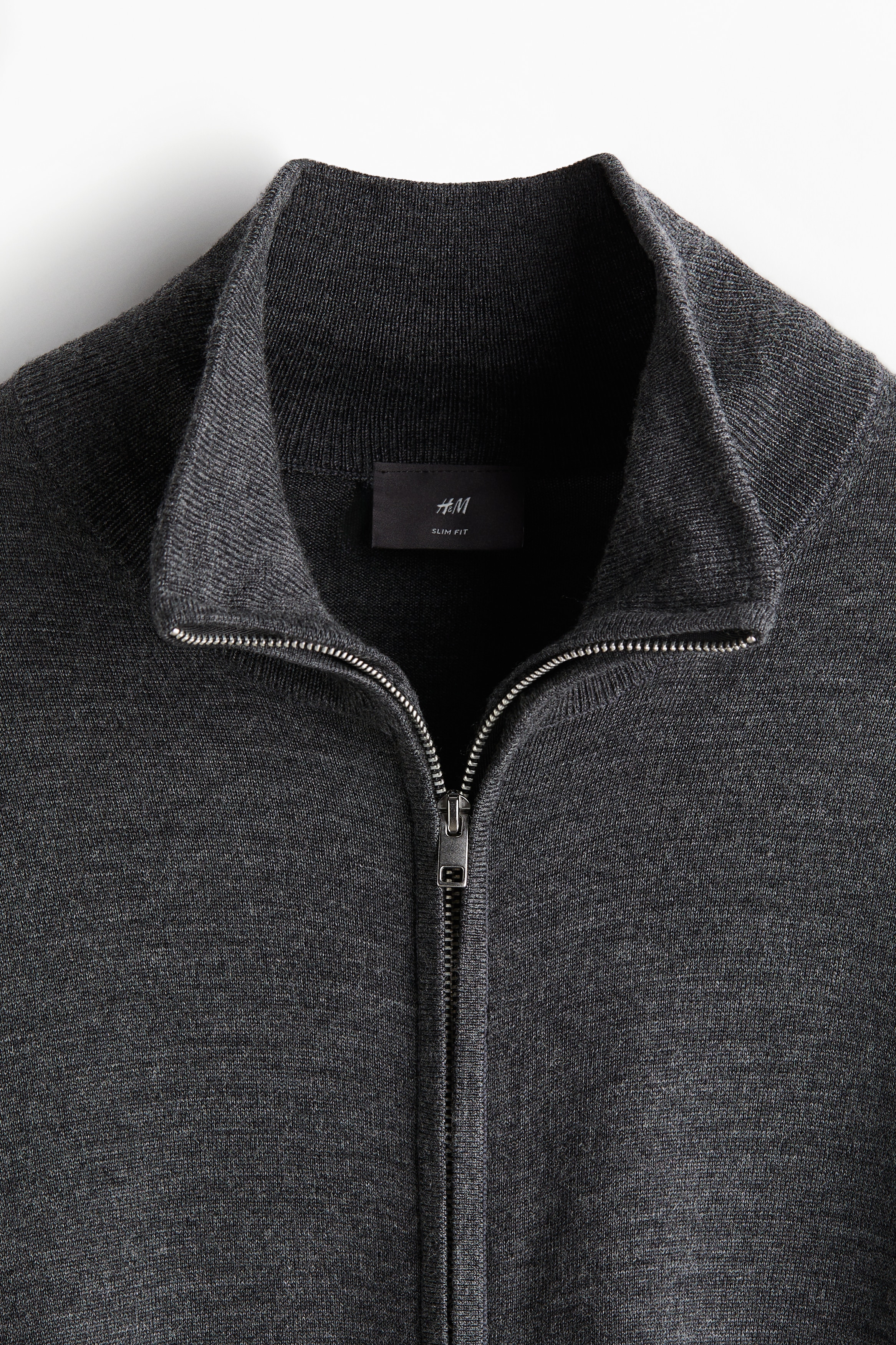 Slim Fit Zip-through merino wool cardigan Black Men H&M