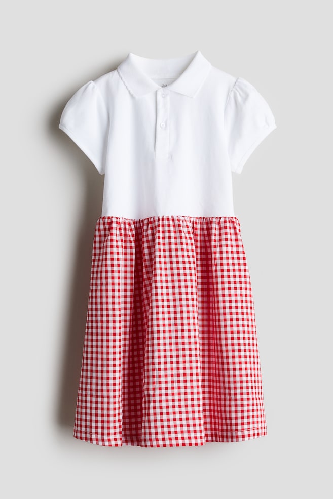 Cotton school dress - White/Red checked/White/Blue checked - 1