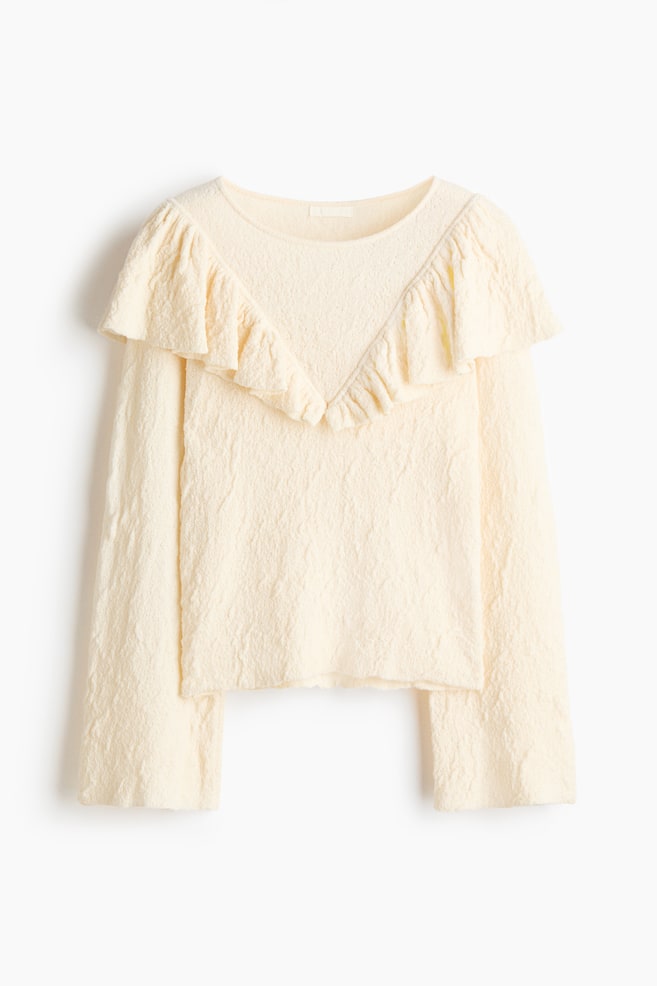 Top in maglia testurizzata con volant - Crema/Marrone scuro - 1