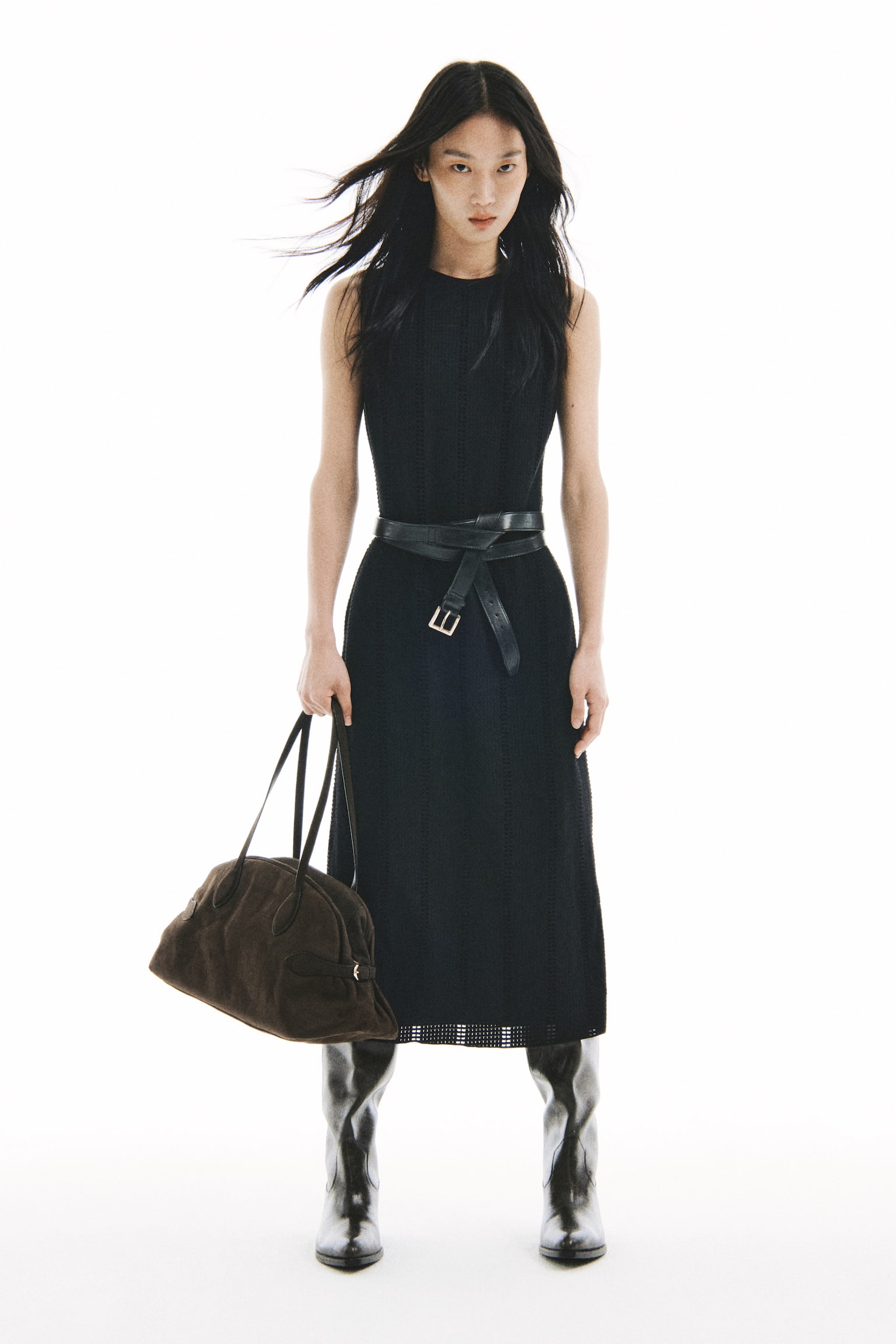 Váy dệt kim vân nổi - Màu đen/Màu nâu - 2