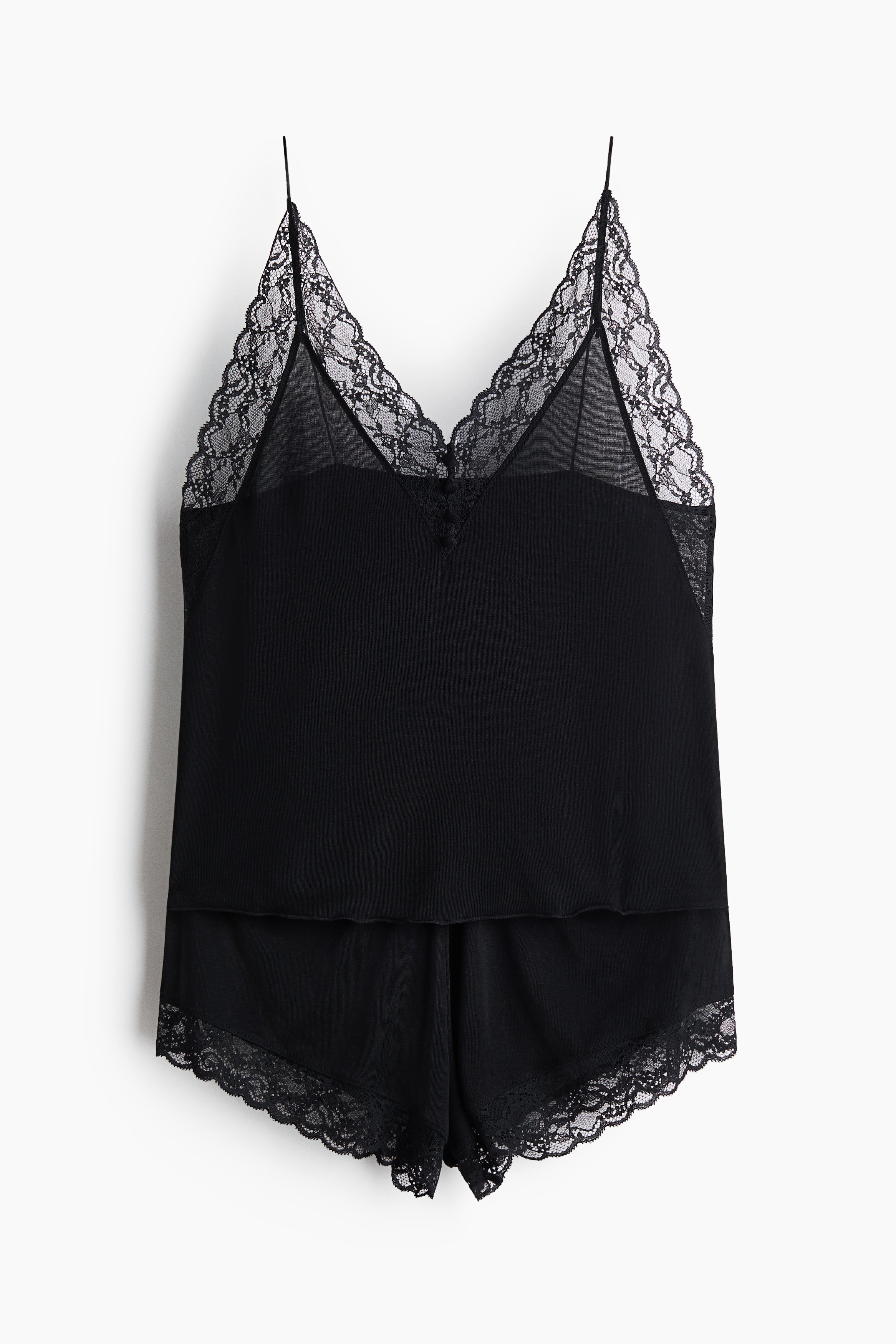 Pyjama en viscose mélangée avec dentelle - Noir/Beige clair