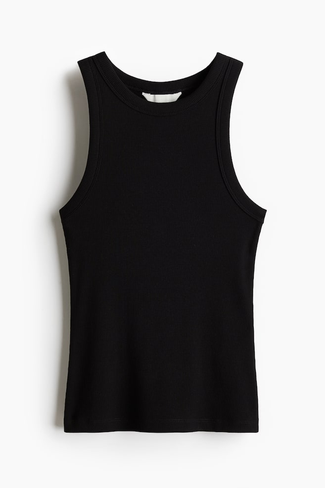 Ribbed vest top - Black/Dark brown - 1