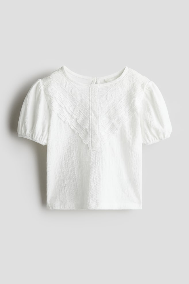 Blouse en coton avec dentelle - Blanc - 1
